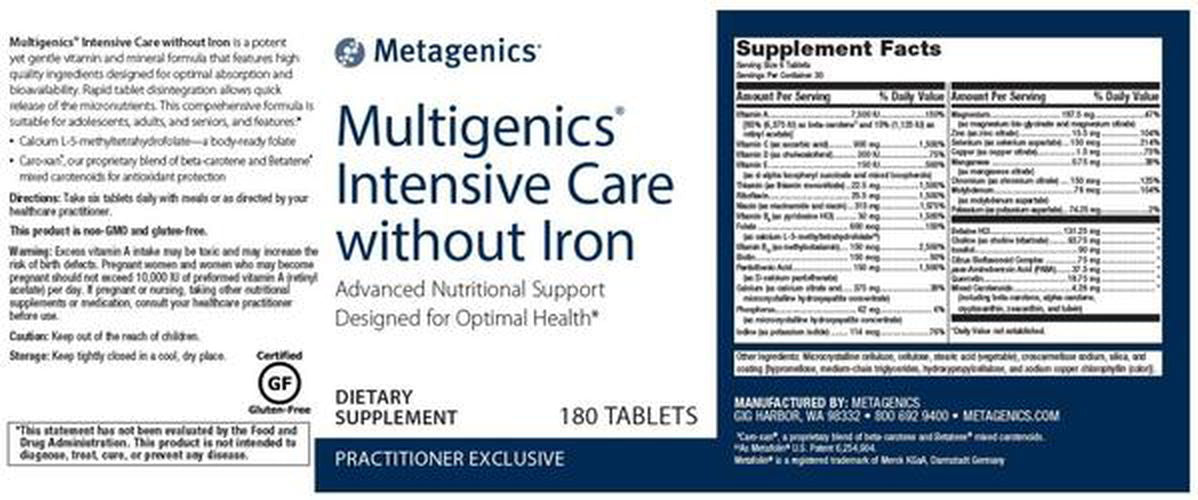 Metagenics Multigenics Intensive Care Without Iron - JoyVIVA -  