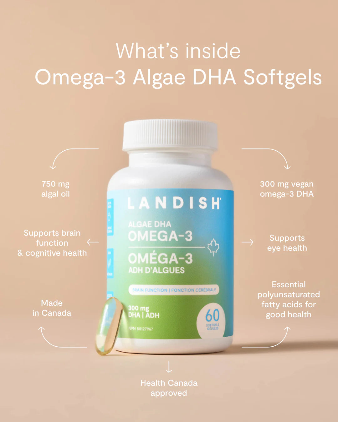 Landish Omega-3 Algae DHA Softgels