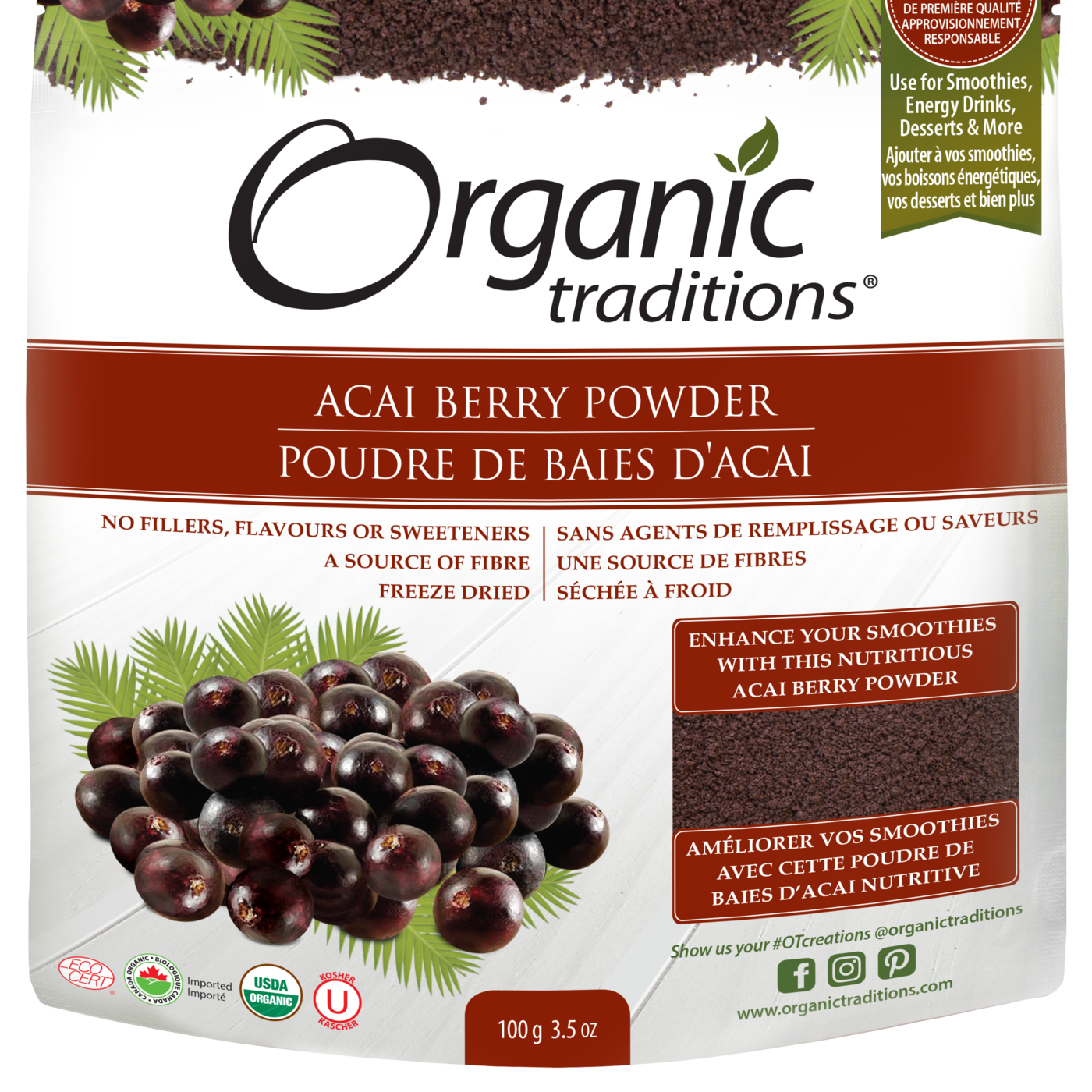 Organic Traditions Acai Berry Powder Cold Dried - JoyVIVA -  