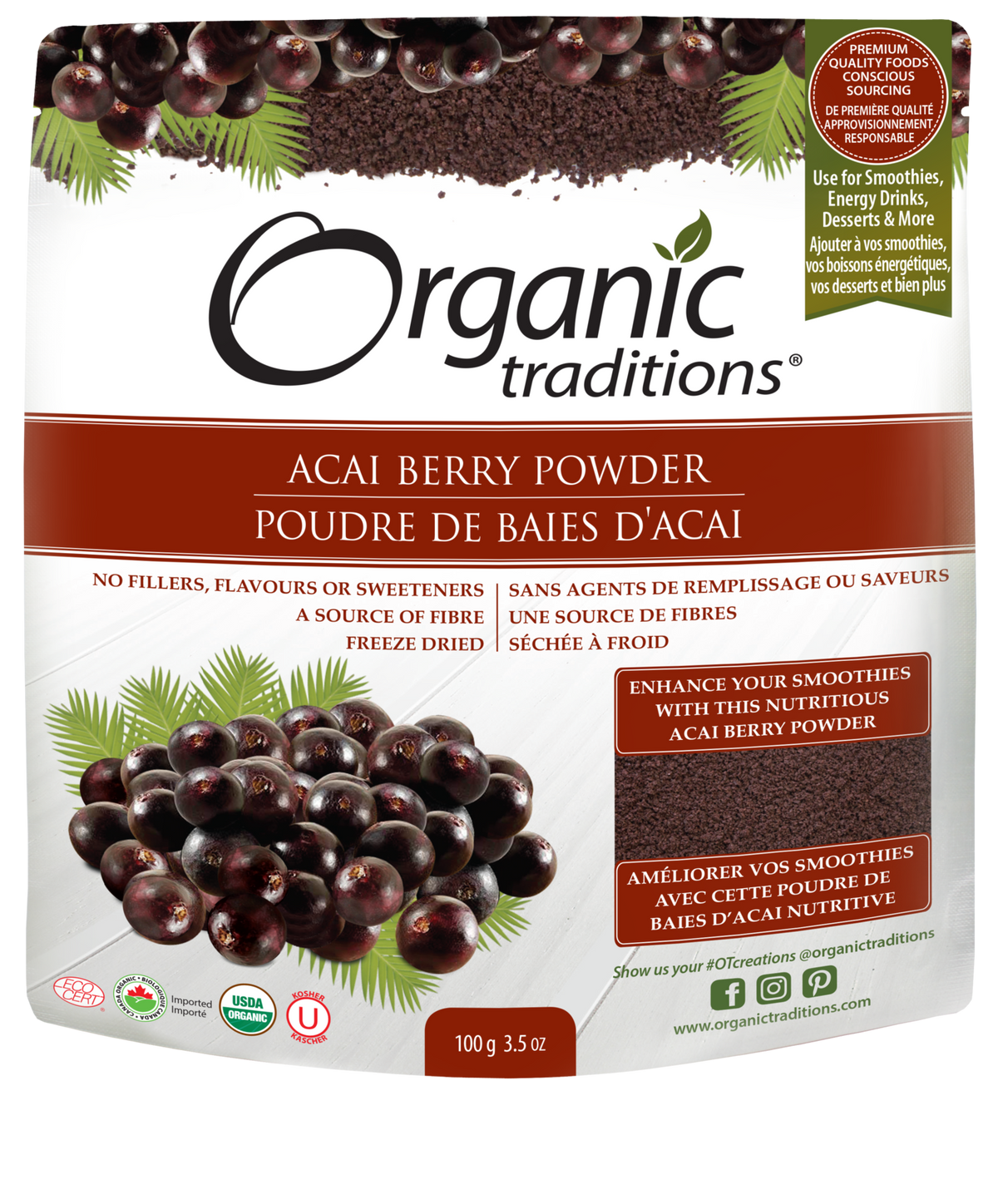 Organic Traditions Acai Berry Powder Cold Dried - JoyVIVA -  