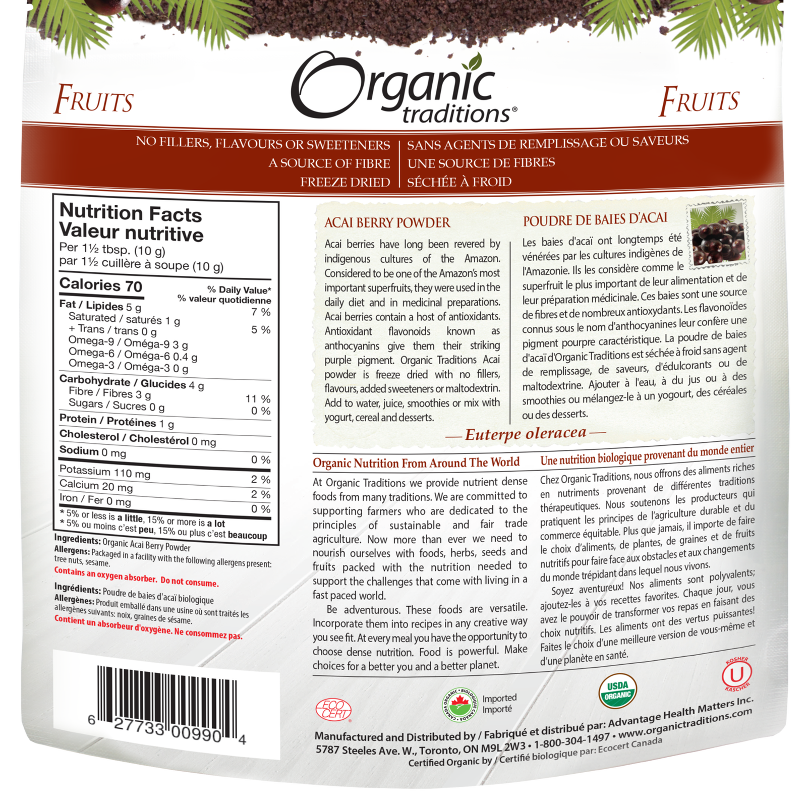 Organic Traditions Acai Berry Powder Cold Dried - JoyVIVA -  
