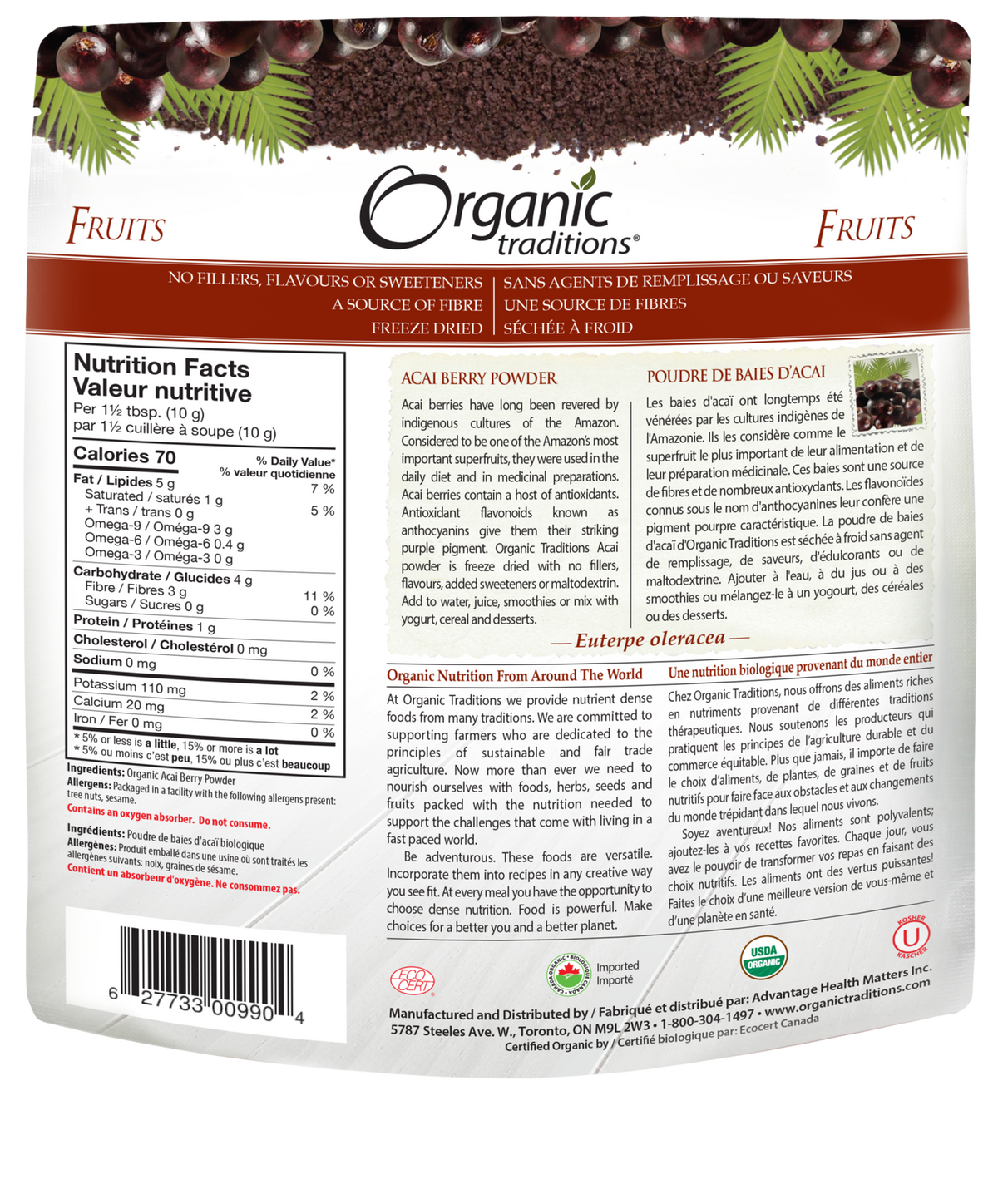 Organic Traditions Acai Berry Powder Cold Dried - JoyVIVA -  