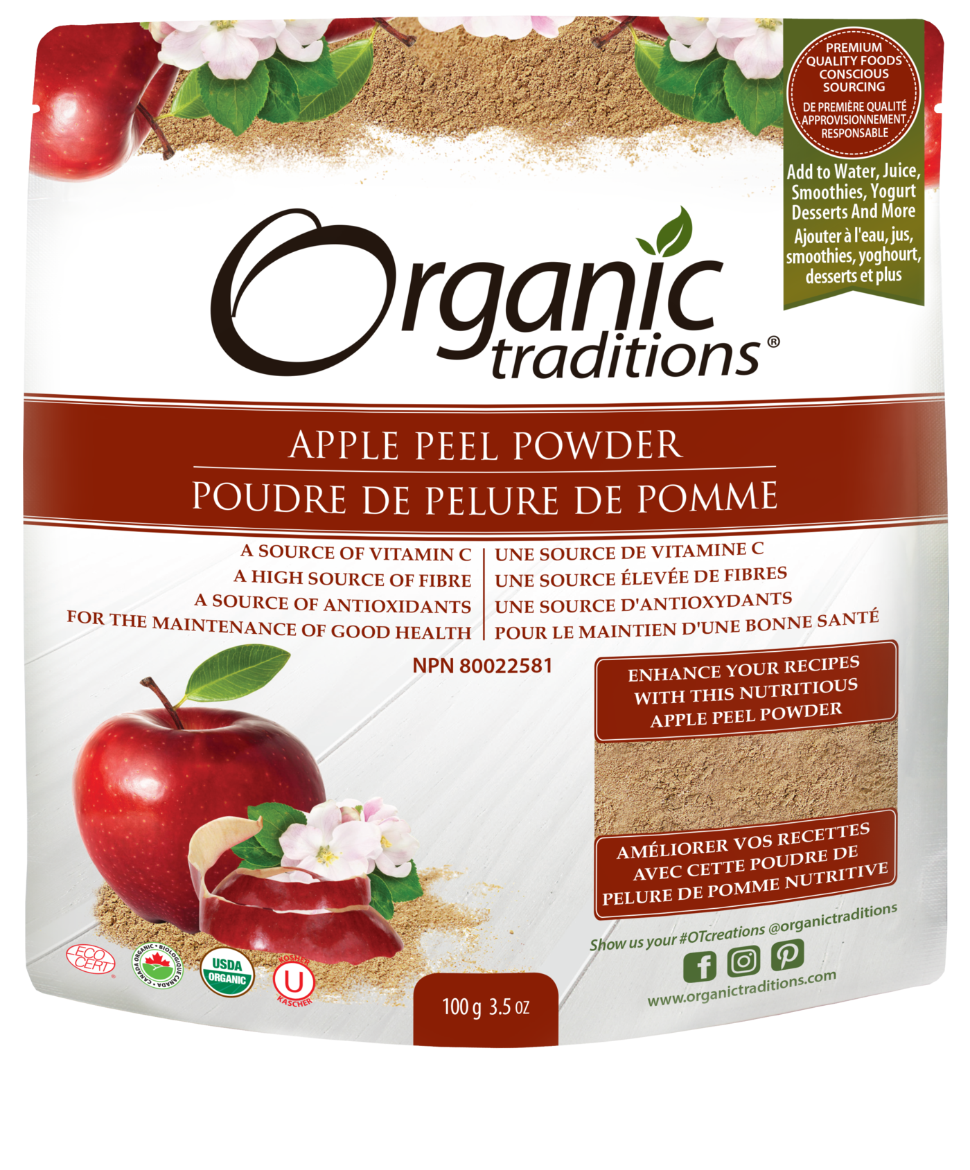 Organic Traditions Apple Peel Powder - JoyVIVA -  