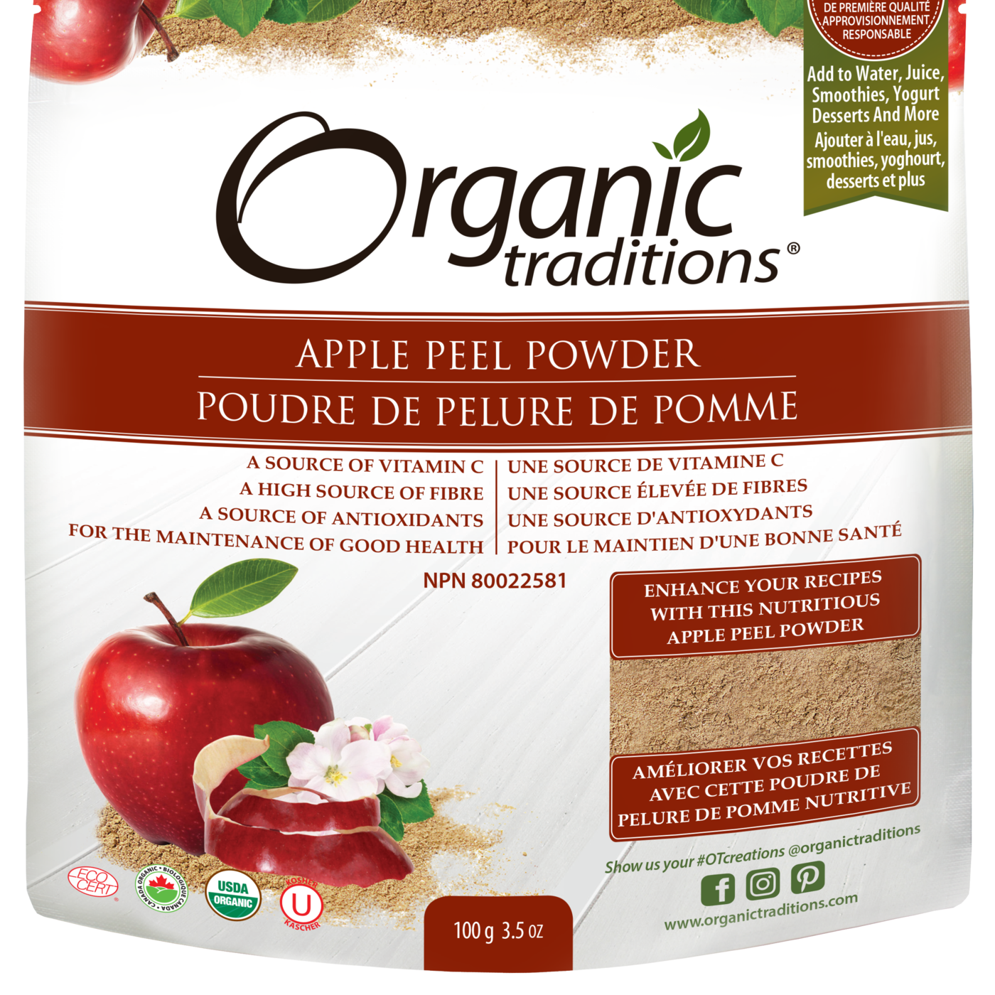 Organic Traditions Apple Peel Powder - JoyVIVA -  