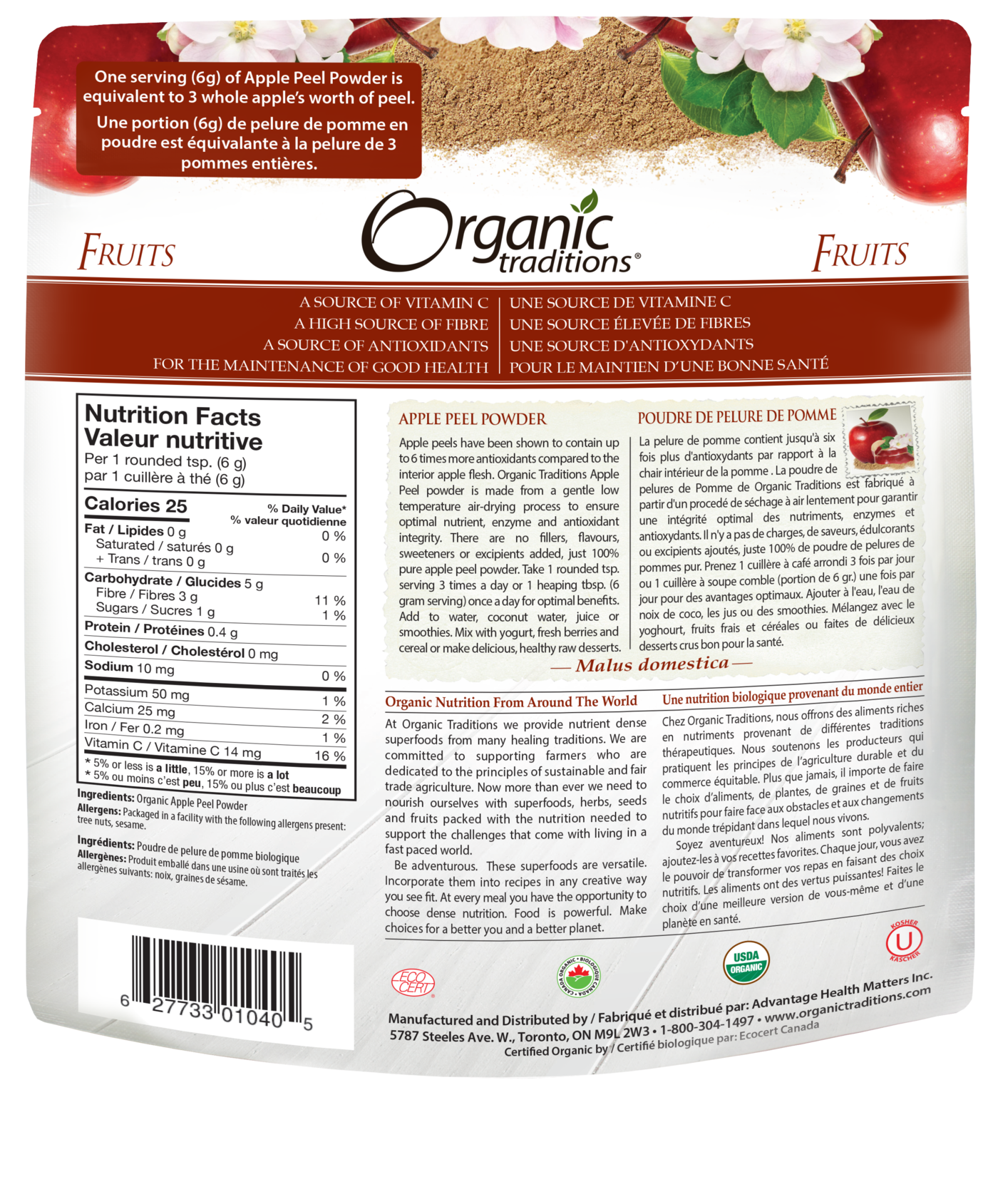 Organic Traditions Apple Peel Powder - JoyVIVA -  