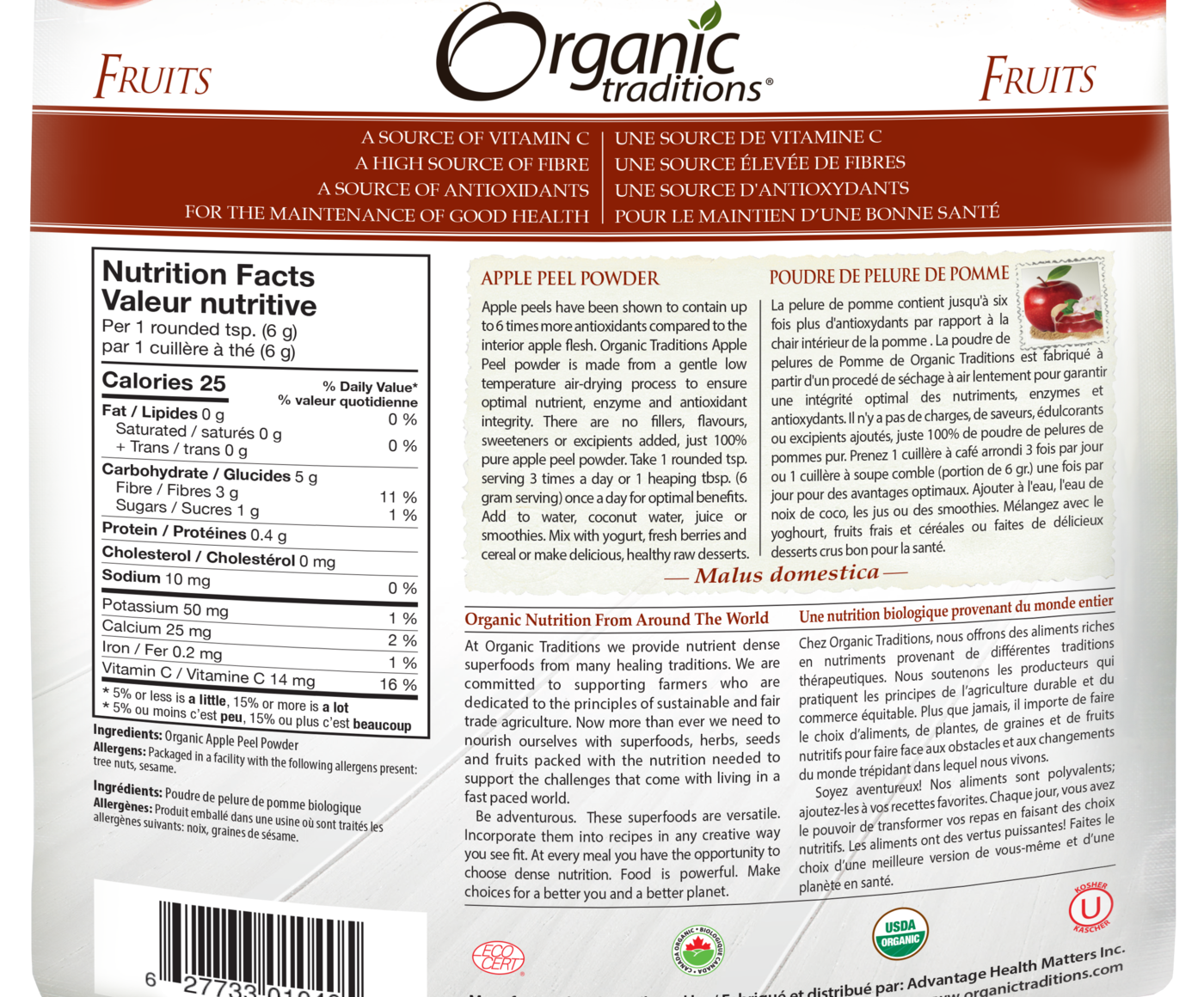 Organic Traditions Apple Peel Powder - JoyVIVA -  