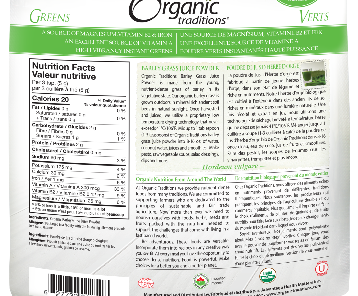 Organic Traditions Barley Grass Juice Powder - JoyVIVA -  