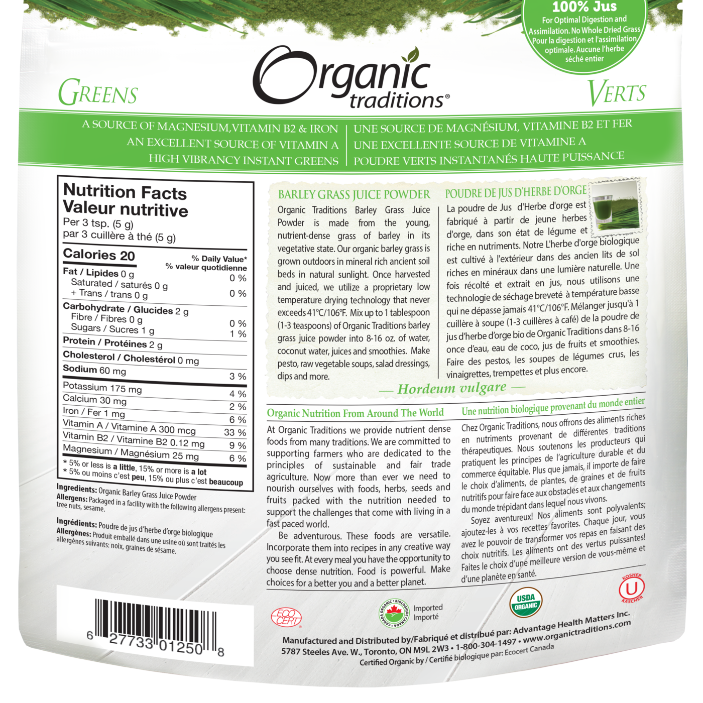 Organic Traditions Barley Grass Juice Powder - JoyVIVA -  