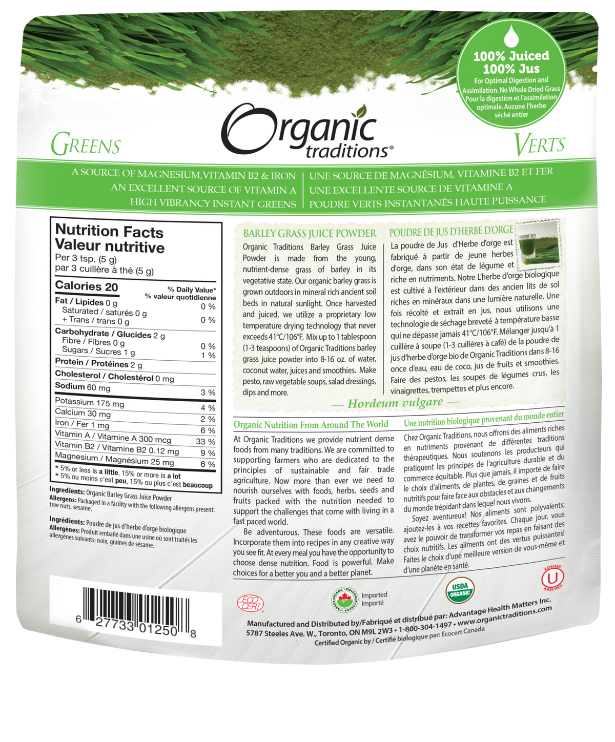 Organic Traditions Barley Grass Juice Powder - JoyVIVA -  