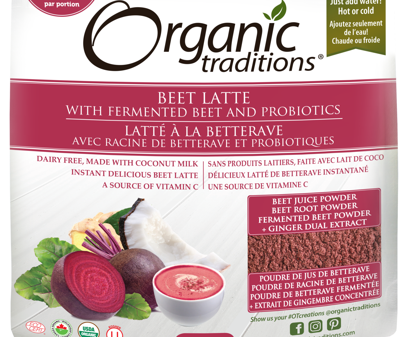 Organic Traditions Beet Latte With Fermented Beets And Probiotics - JoyVIVA -  