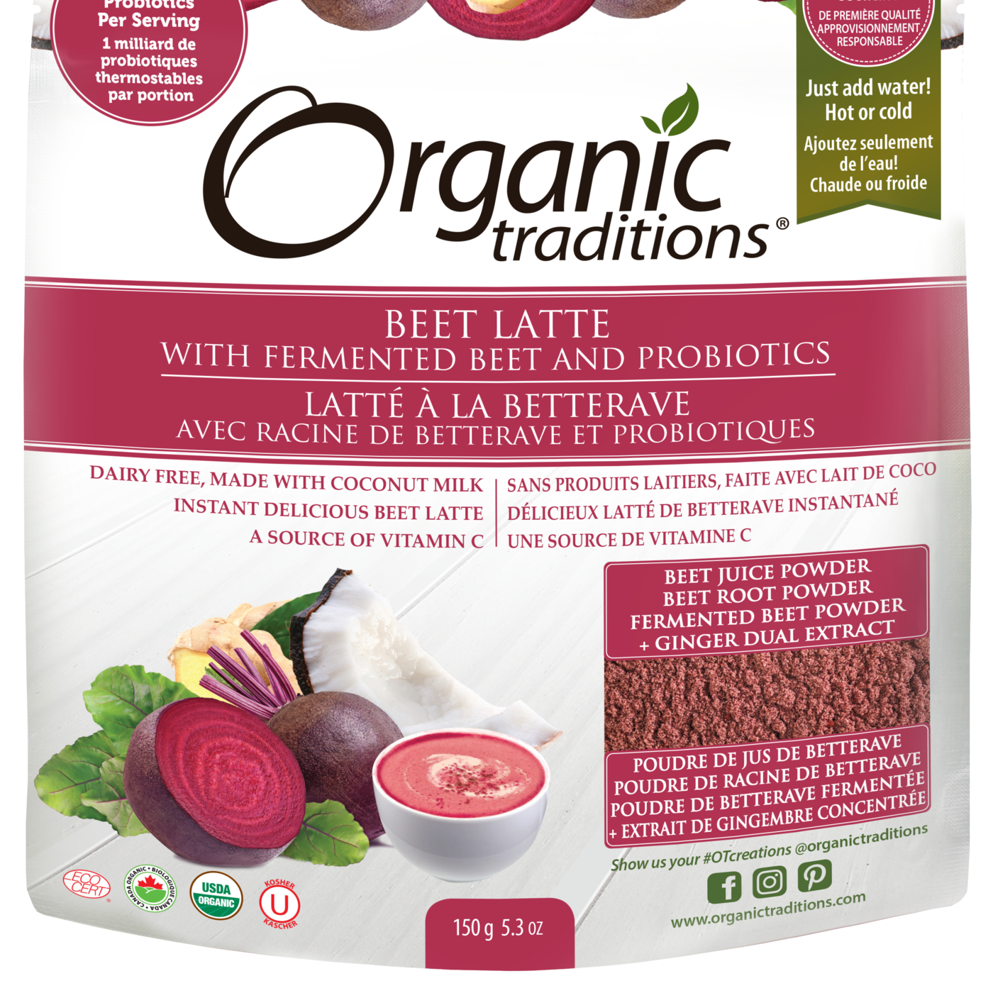 Organic Traditions Beet Latte With Fermented Beets And Probiotics - JoyVIVA -  