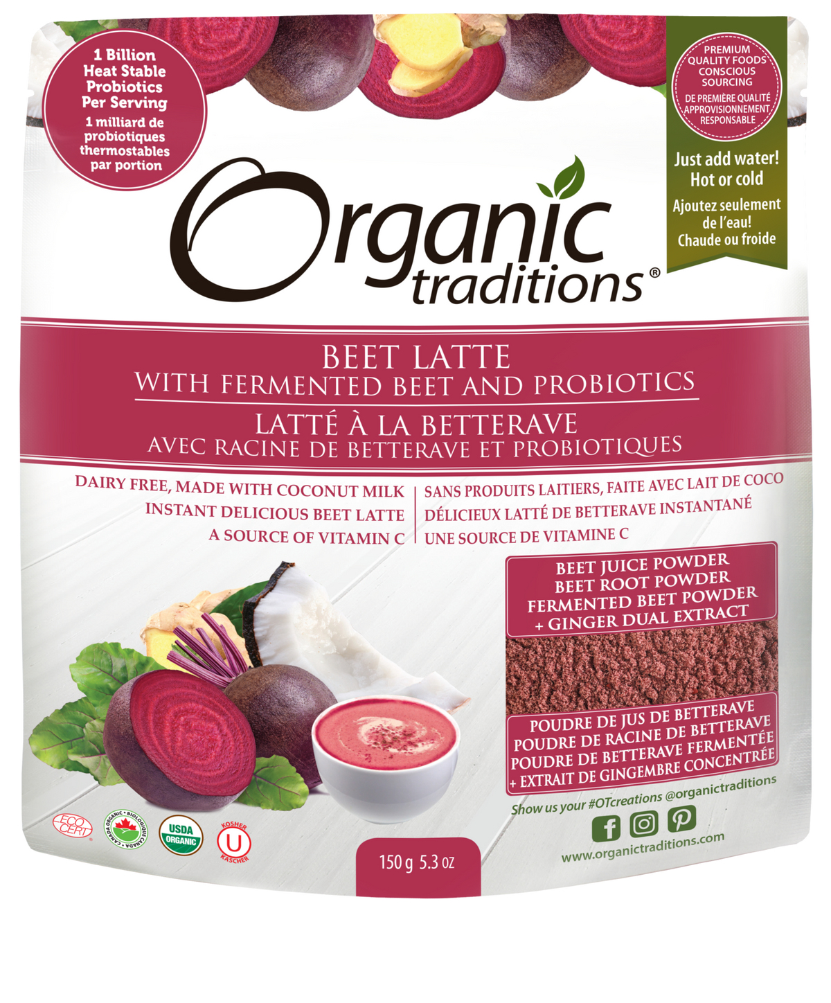 Organic Traditions Beet Latte With Fermented Beets And Probiotics - JoyVIVA -  