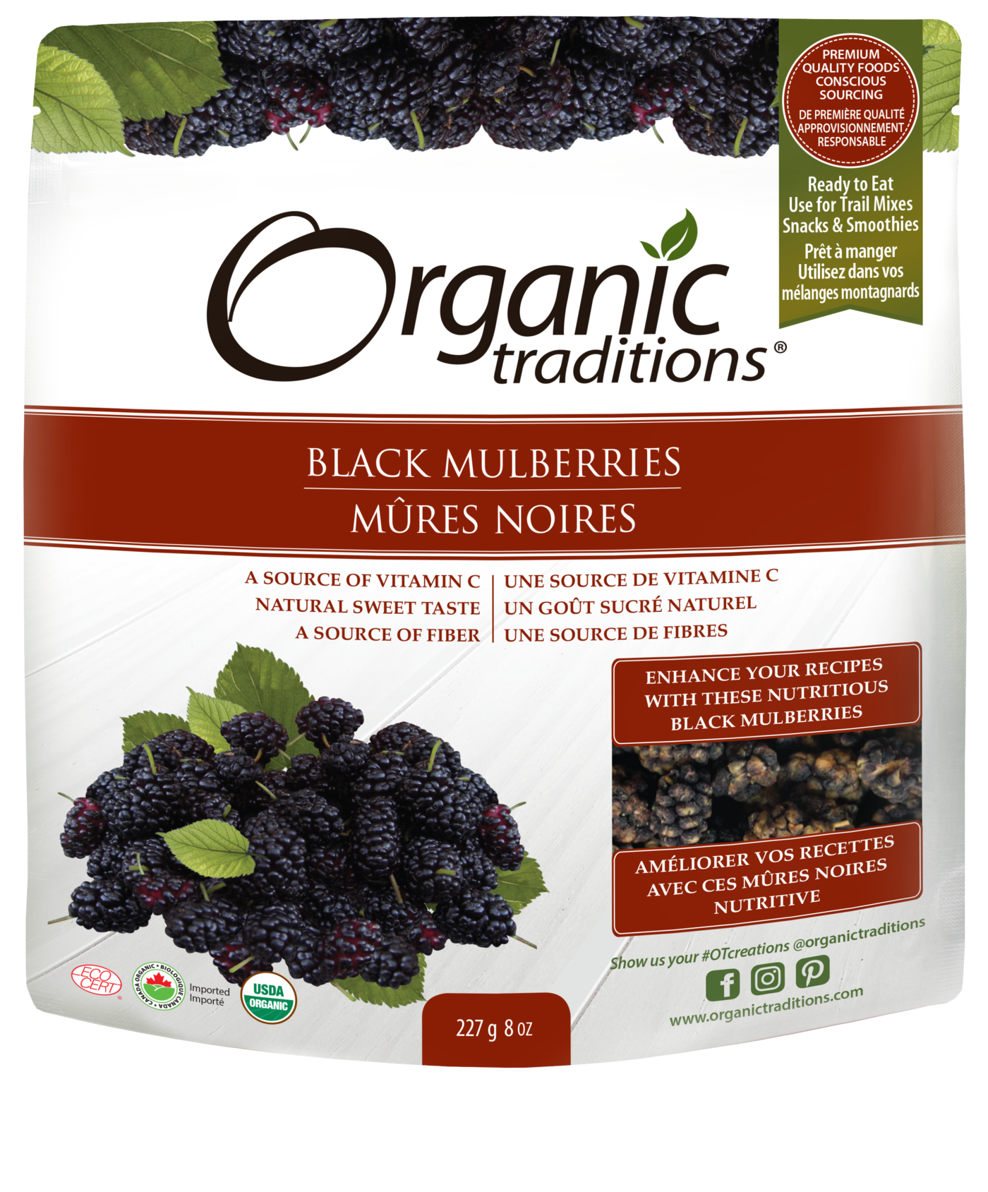 Organic Traditions Black Dried Mulberries - JoyVIVA -  