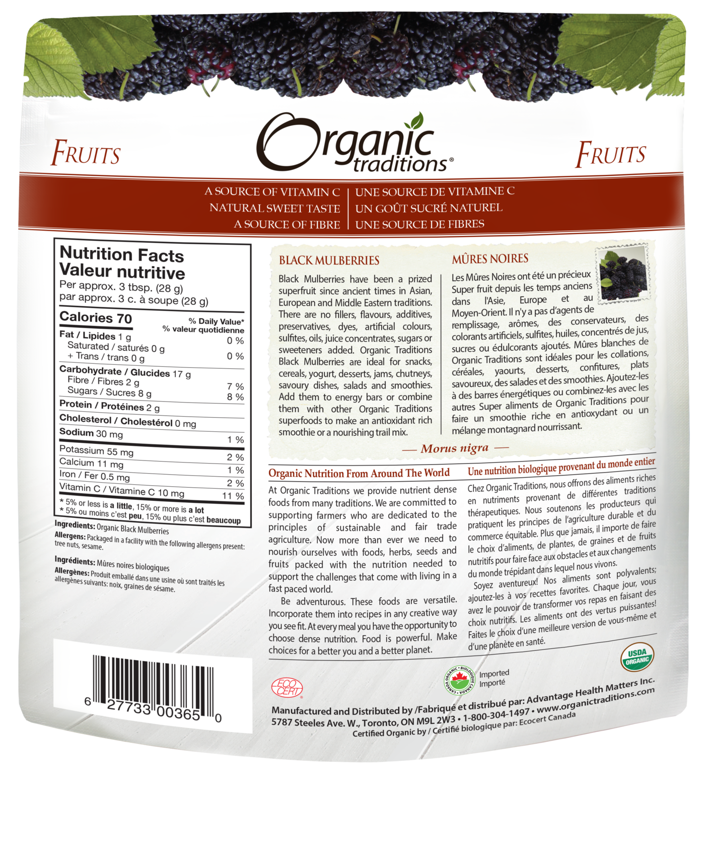 Organic Traditions Black Dried Mulberries - JoyVIVA -  