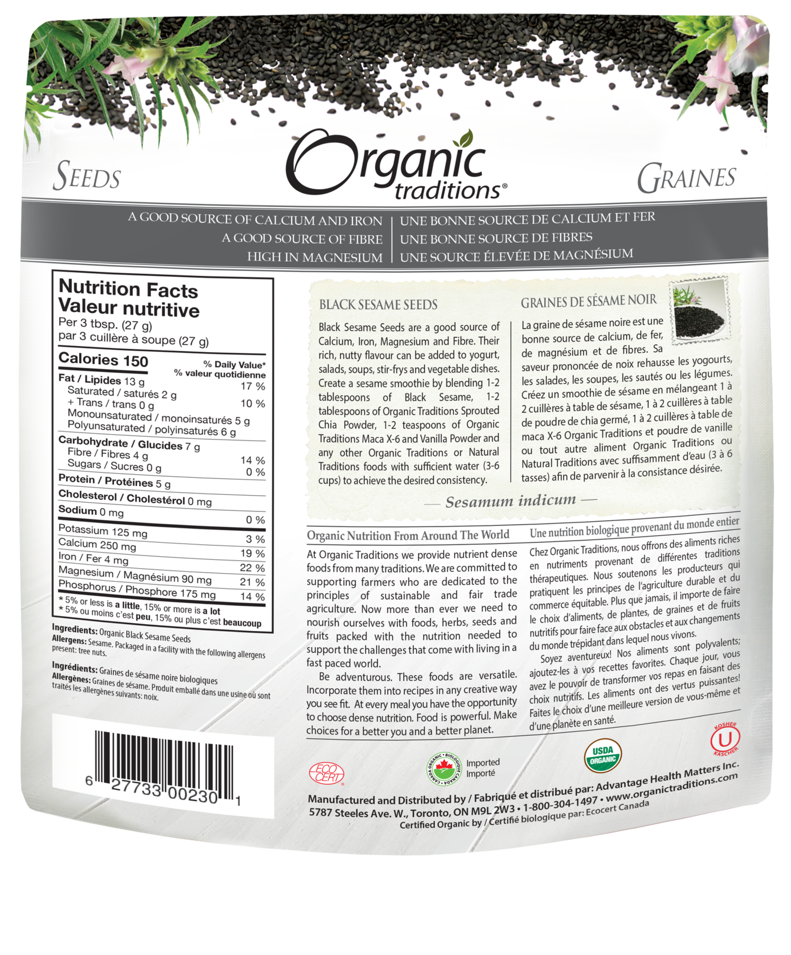 Organic Traditions Black Sesame Seeds - JoyVIVA -  