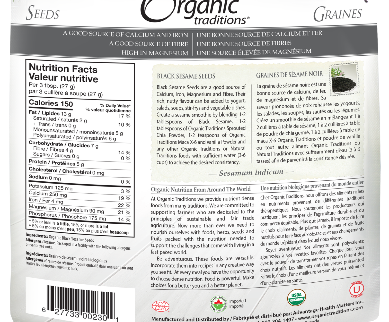 Organic Traditions Black Sesame Seeds - JoyVIVA -  