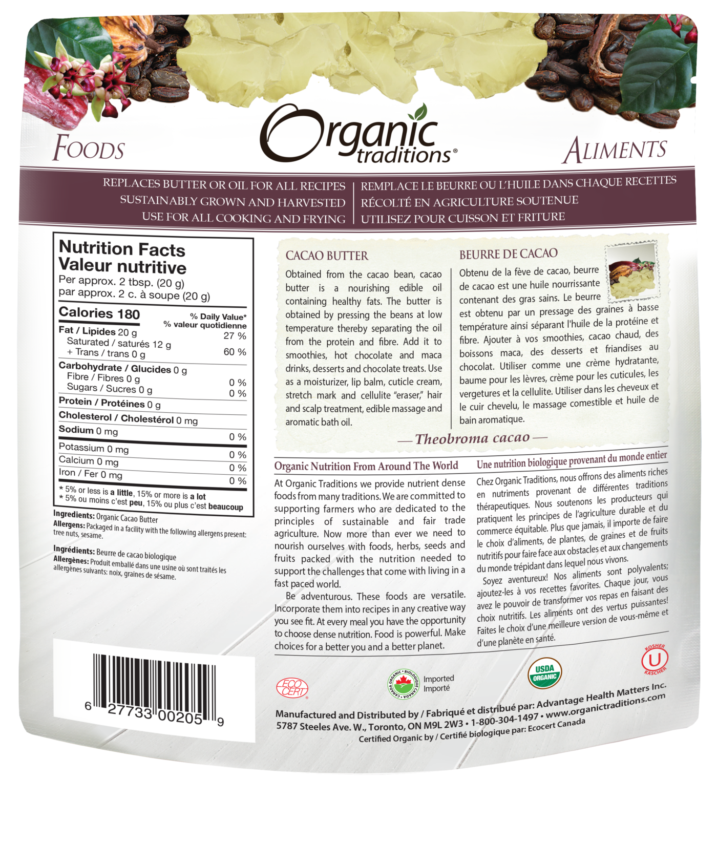 Organic Traditions Cacao Butter - JoyVIVA -  