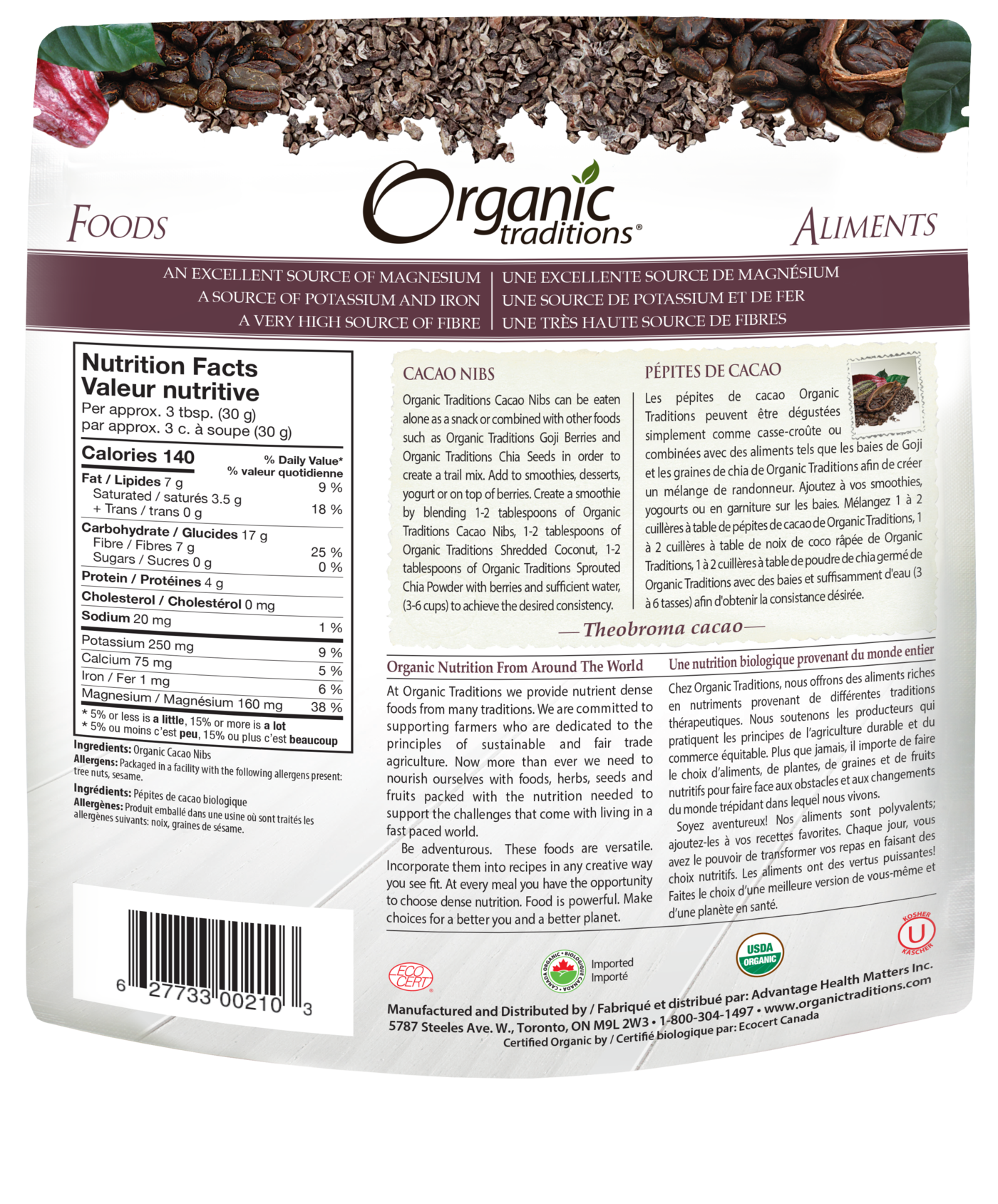 Organic Traditions Cacao Nibs - JoyVIVA -  