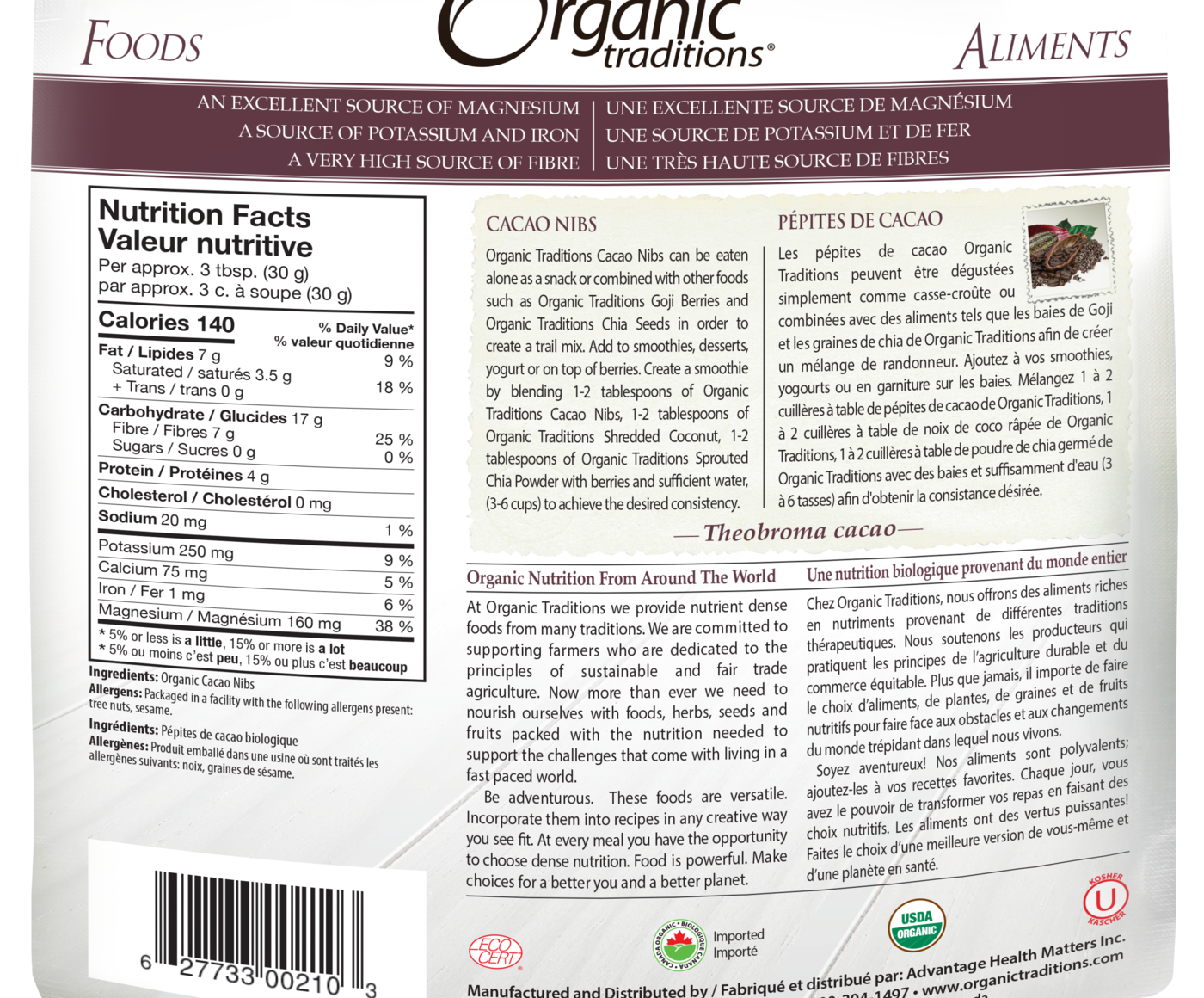 Organic Traditions Cacao Nibs - JoyVIVA -  