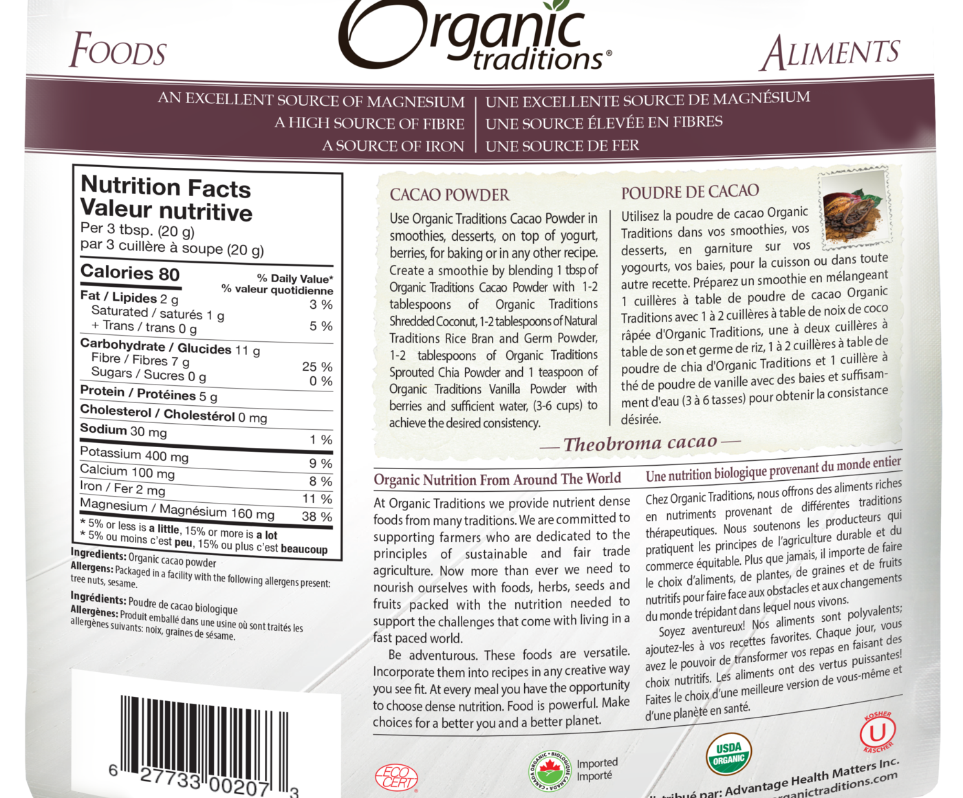 Organic Traditions Cacao Powder - JoyVIVA -  