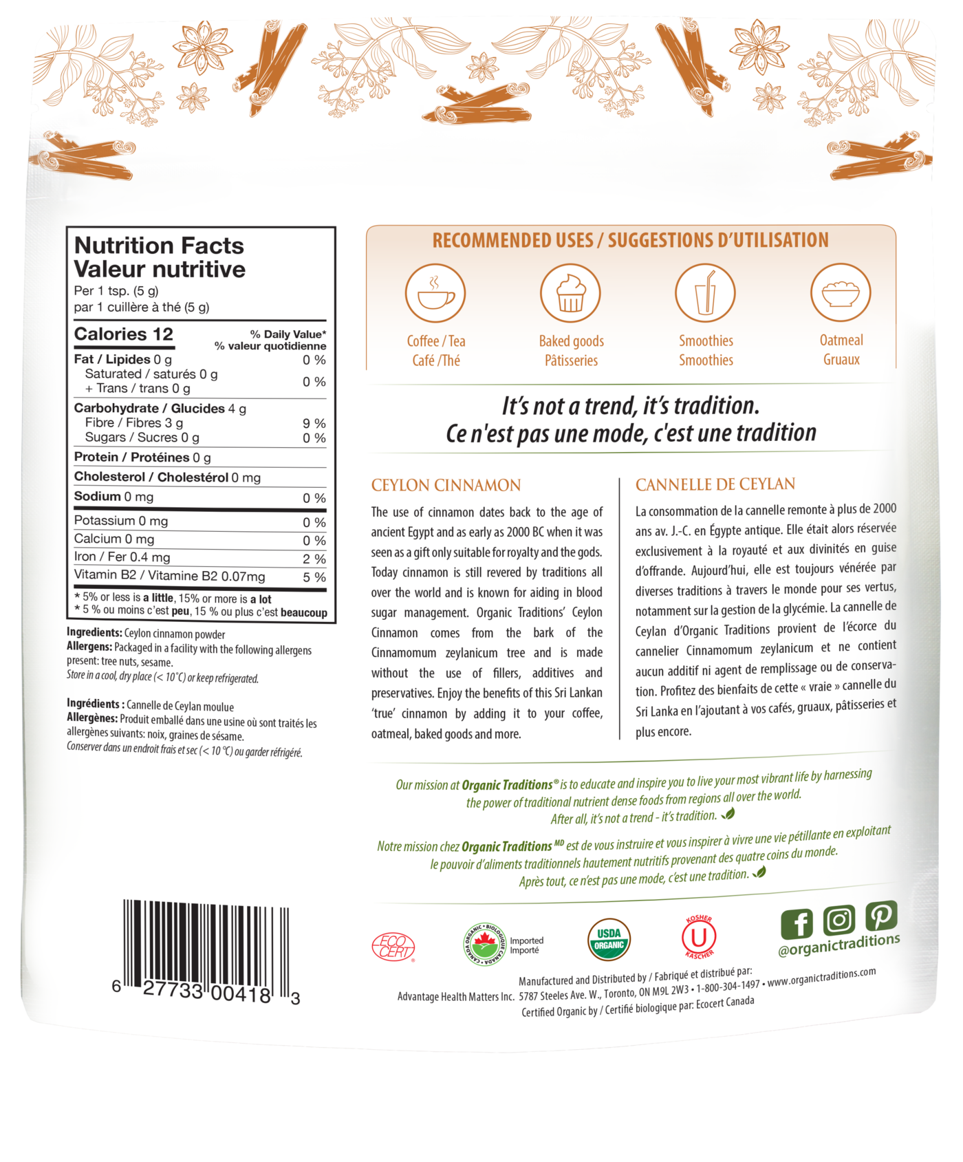 Organic Traditions Ceylon Cinnamon Powder - JoyVIVA -  