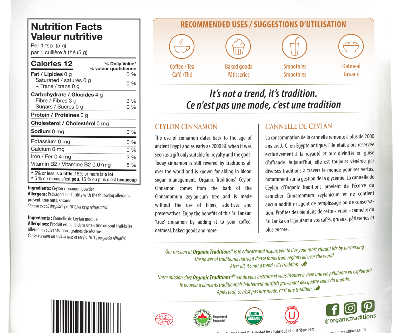 Organic Traditions Ceylon Cinnamon Powder - JoyVIVA -  