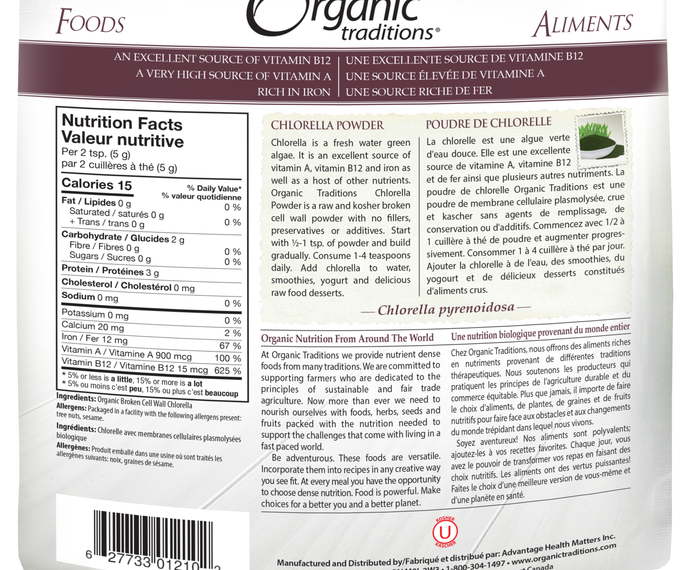 Organic Traditions Chlorella Powder - JoyVIVA -  