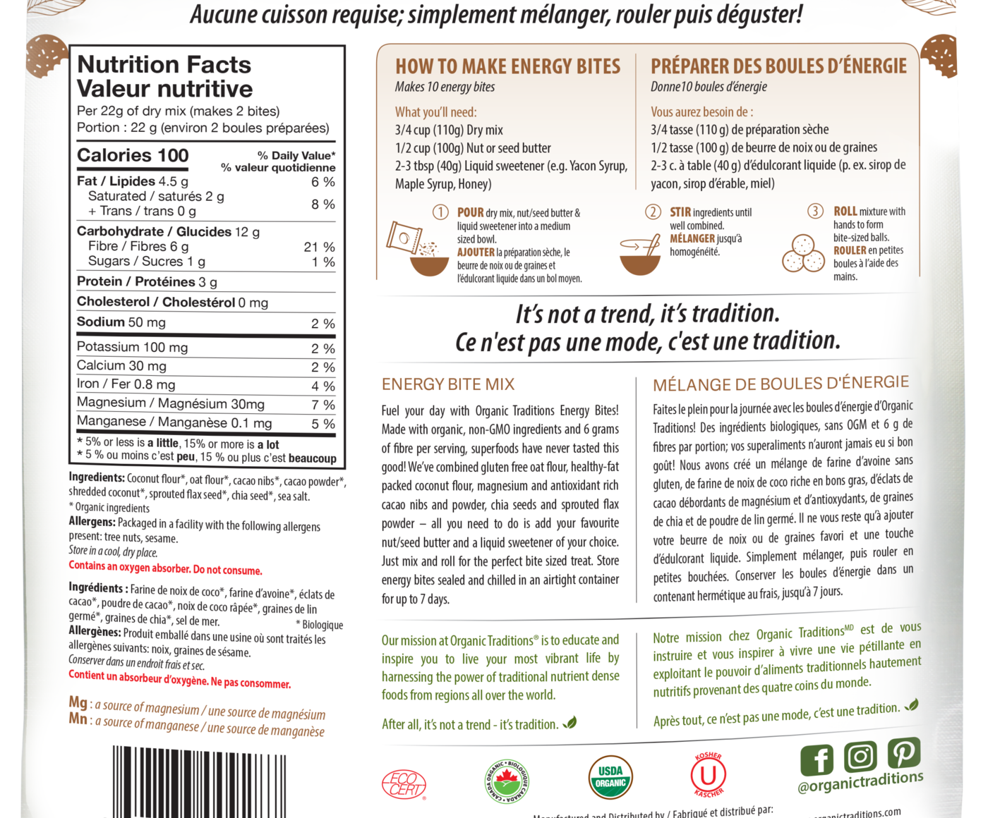 Organic Traditions Chocolate Energy Bites Mix - JoyVIVA -  