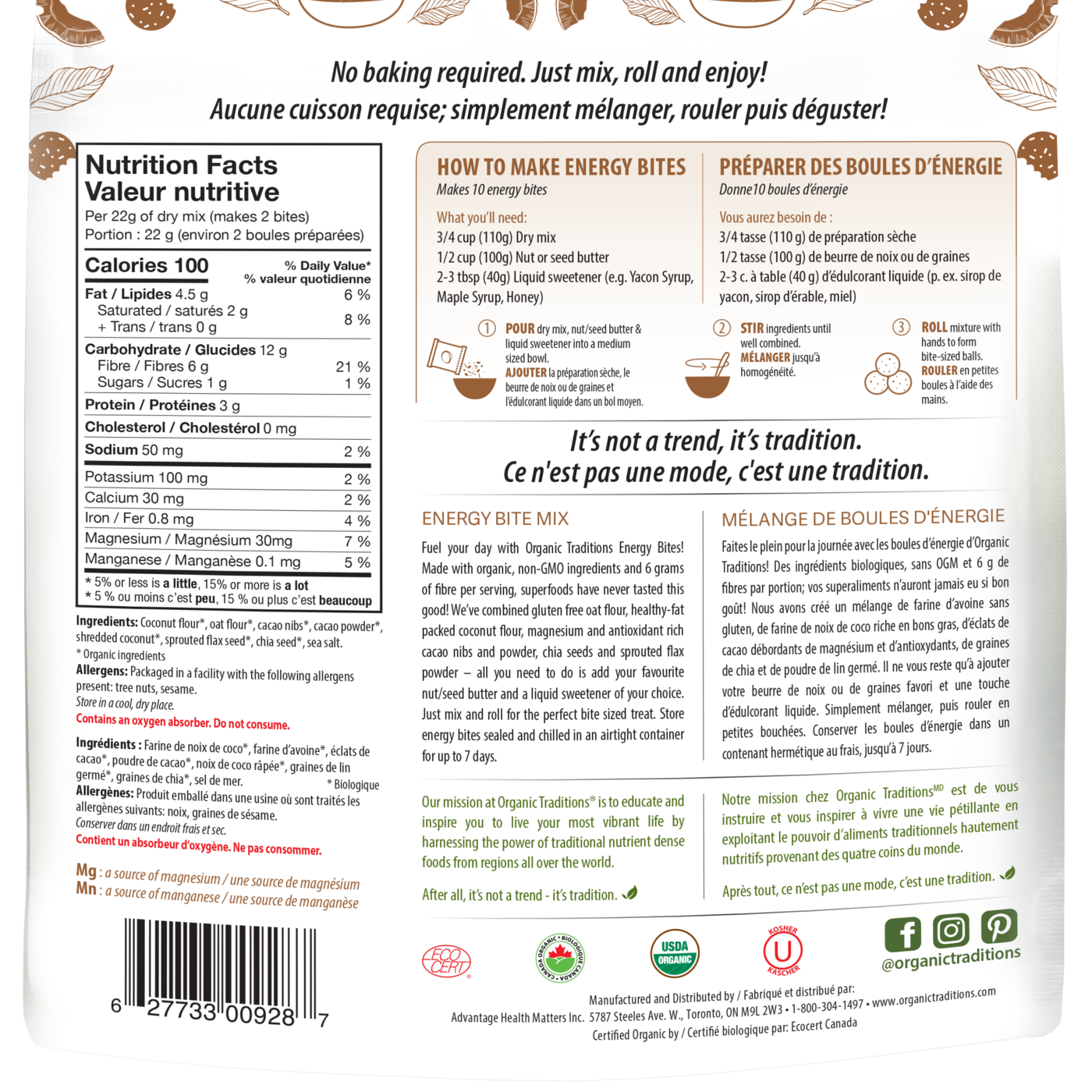 Organic Traditions Chocolate Energy Bites Mix - JoyVIVA -  
