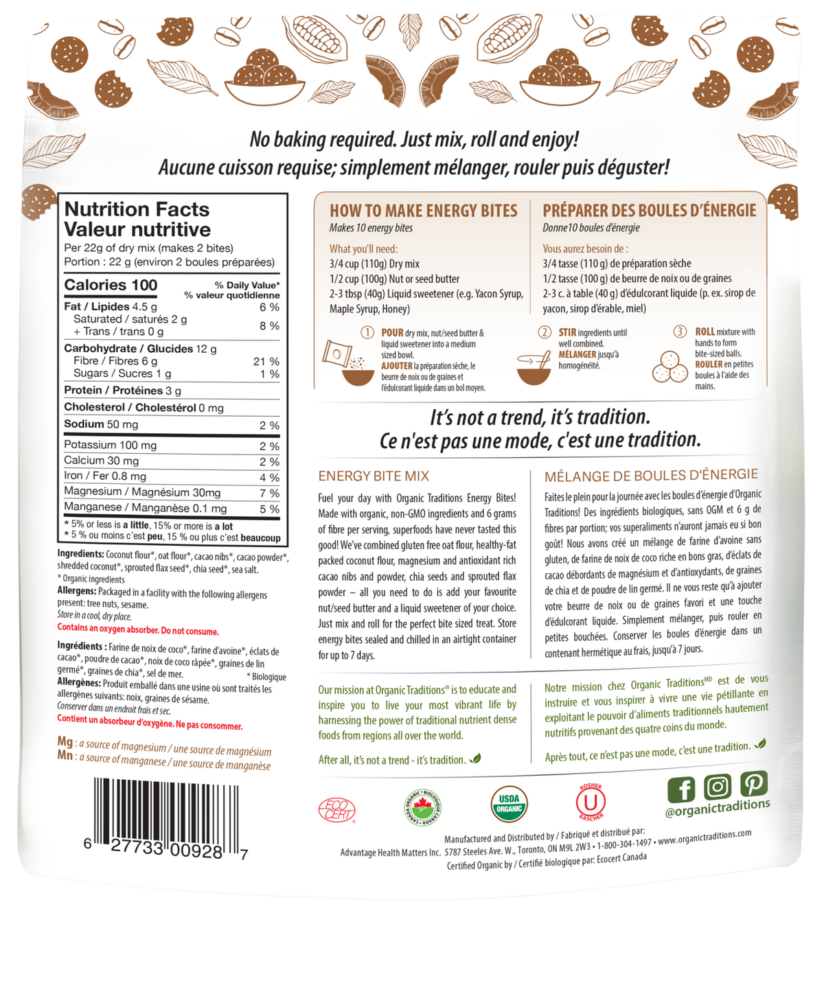 Organic Traditions Chocolate Energy Bites Mix - JoyVIVA -  