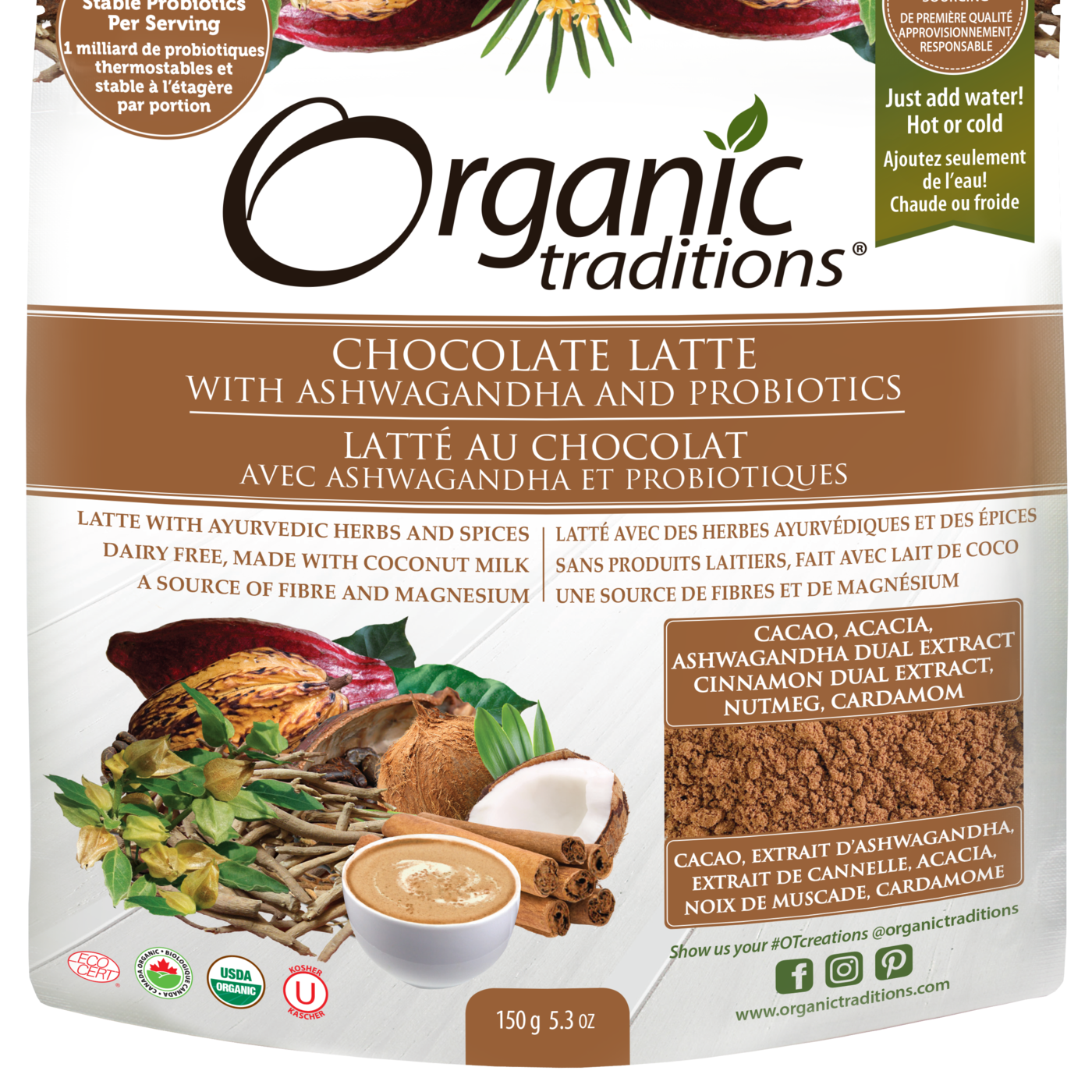 Organic Traditions Chocolate Latte with Ashwagandha and Probiotics - JoyVIVA -  