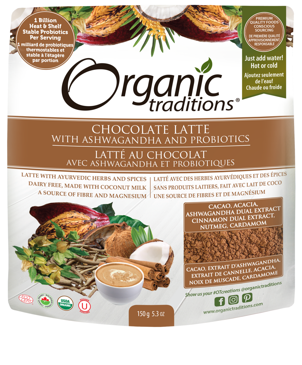 Organic Traditions Chocolate Latte with Ashwagandha and Probiotics - JoyVIVA -  