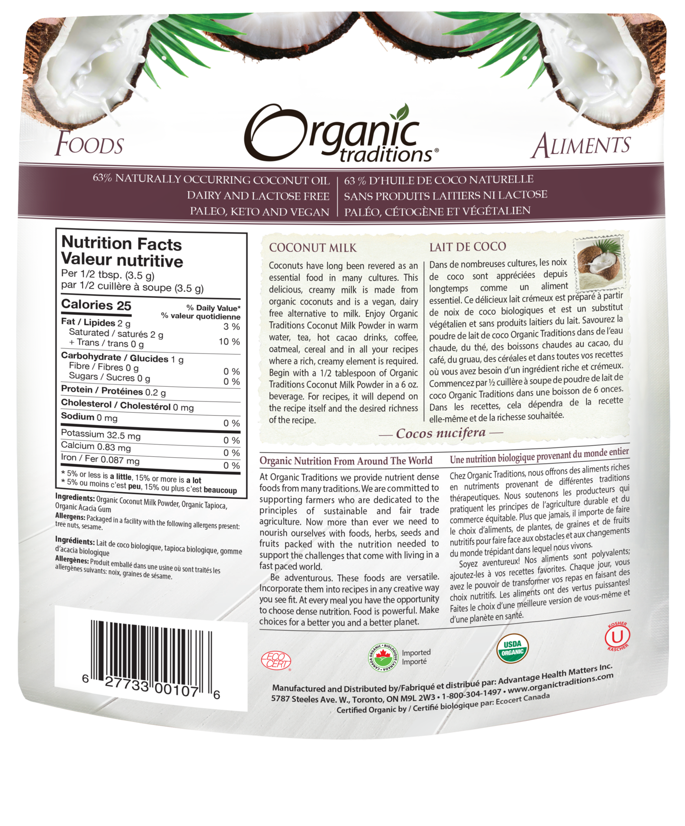 Organic Traditions Coconut Milk Powder - JoyVIVA -  