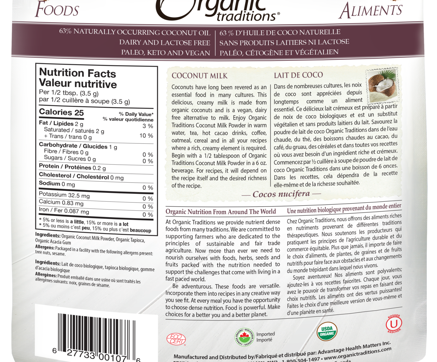 Organic Traditions Coconut Milk Powder - JoyVIVA -  