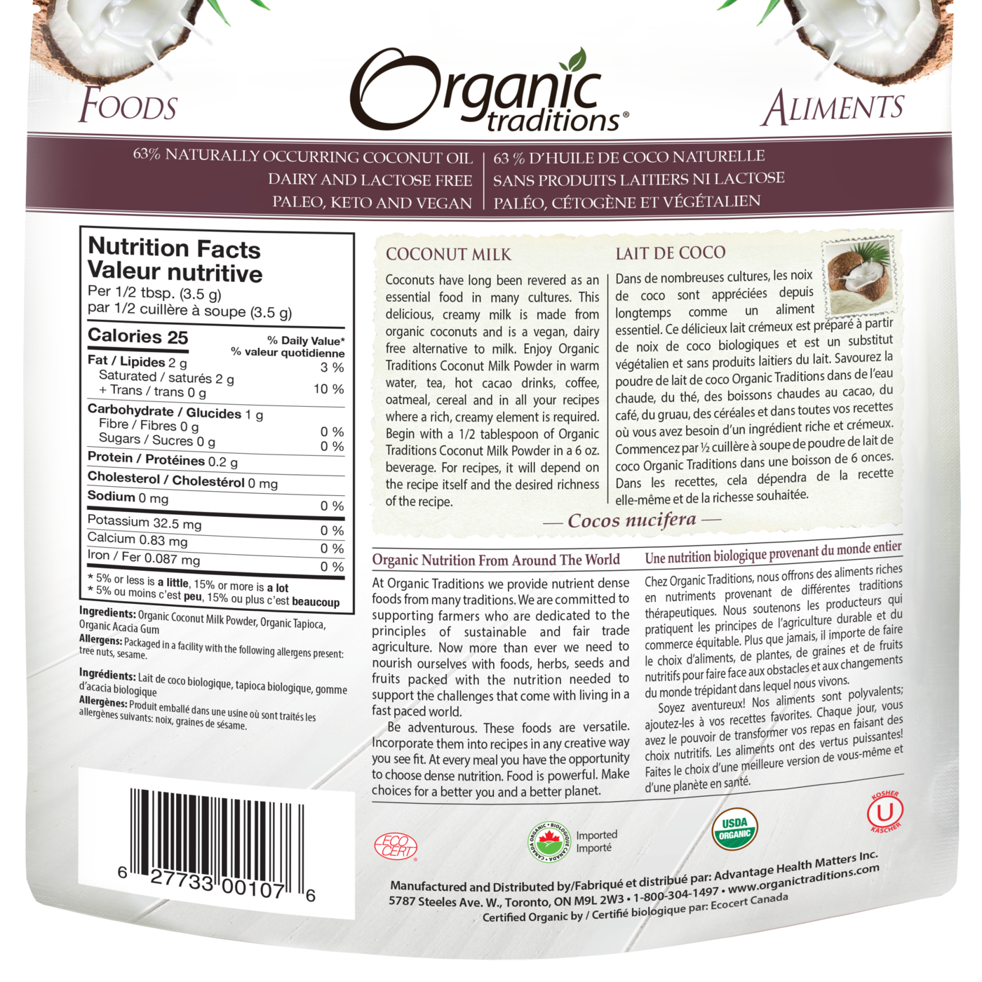 Organic Traditions Coconut Milk Powder - JoyVIVA -  