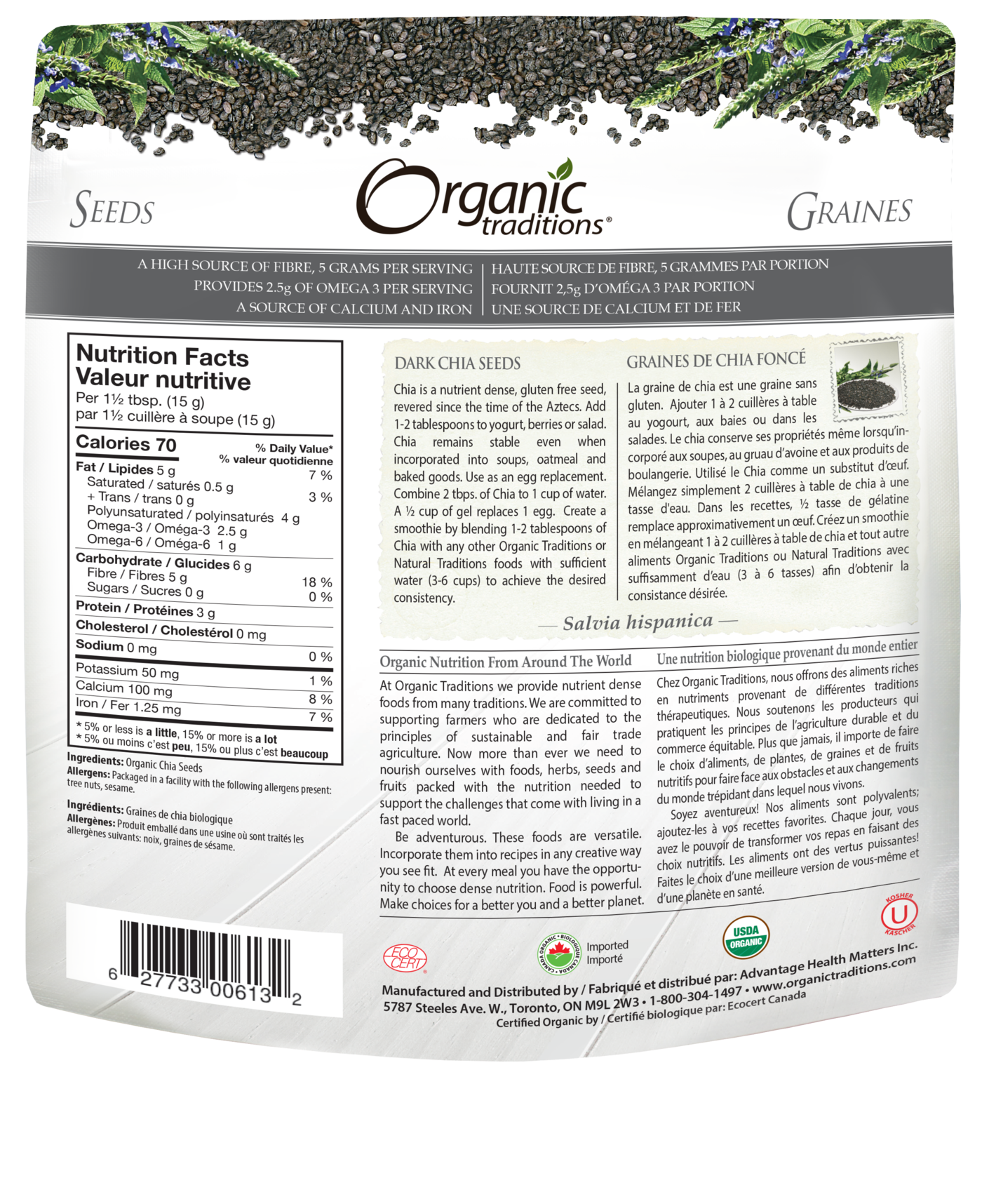 Organic Traditions Dark Chia Seeds - JoyVIVA -  