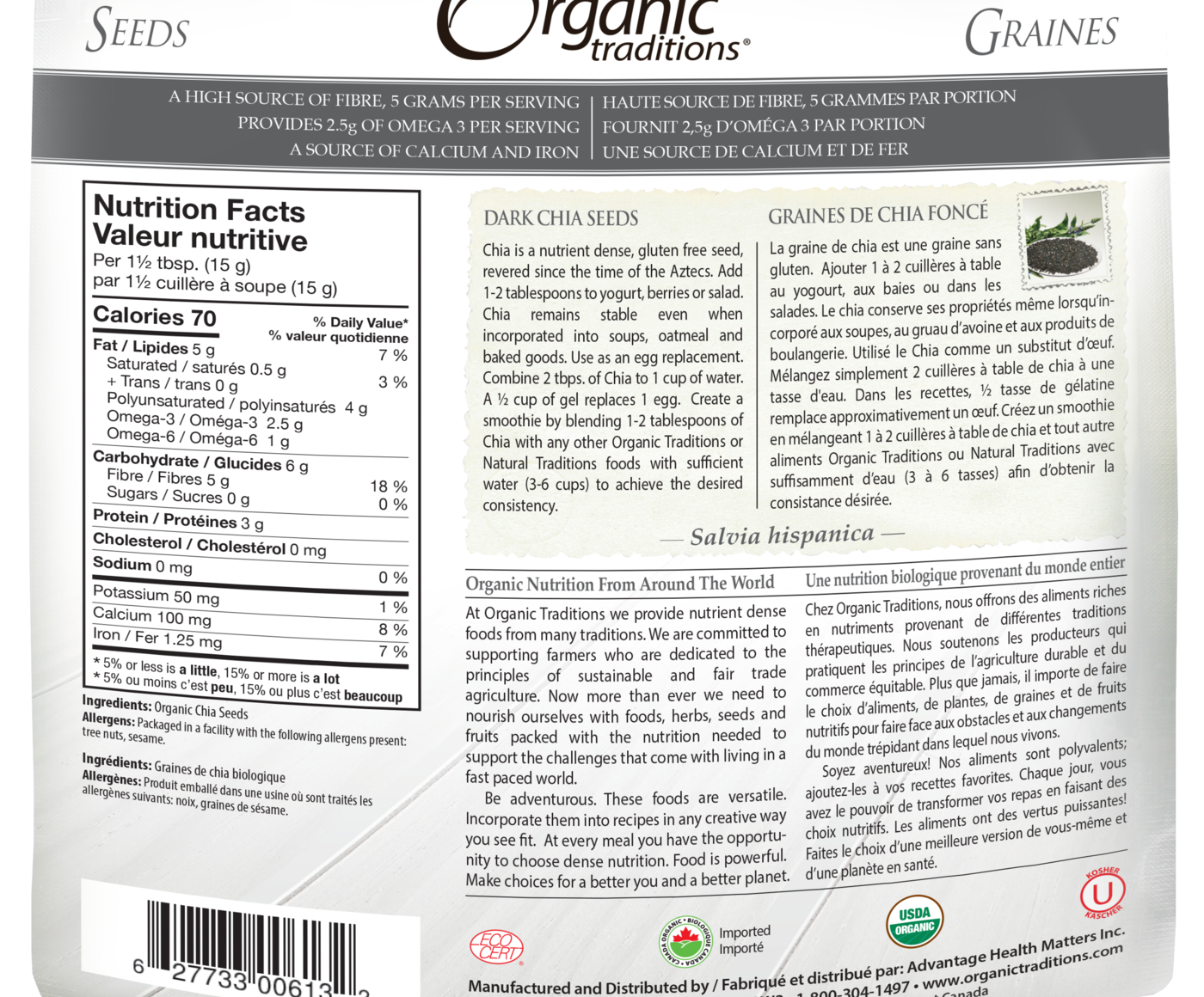 Organic Traditions Dark Chia Seeds - JoyVIVA -  