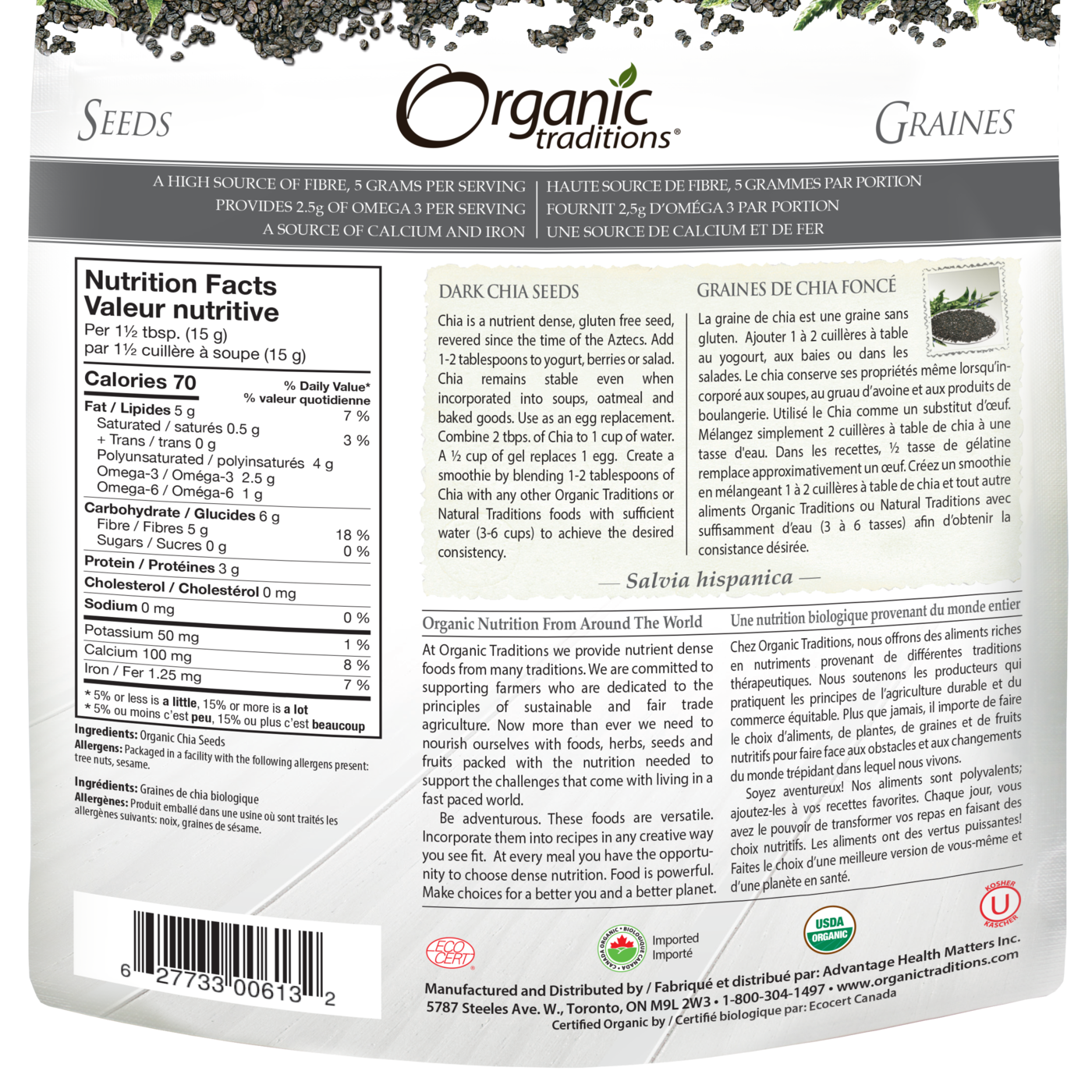 Organic Traditions Dark Chia Seeds - JoyVIVA -  