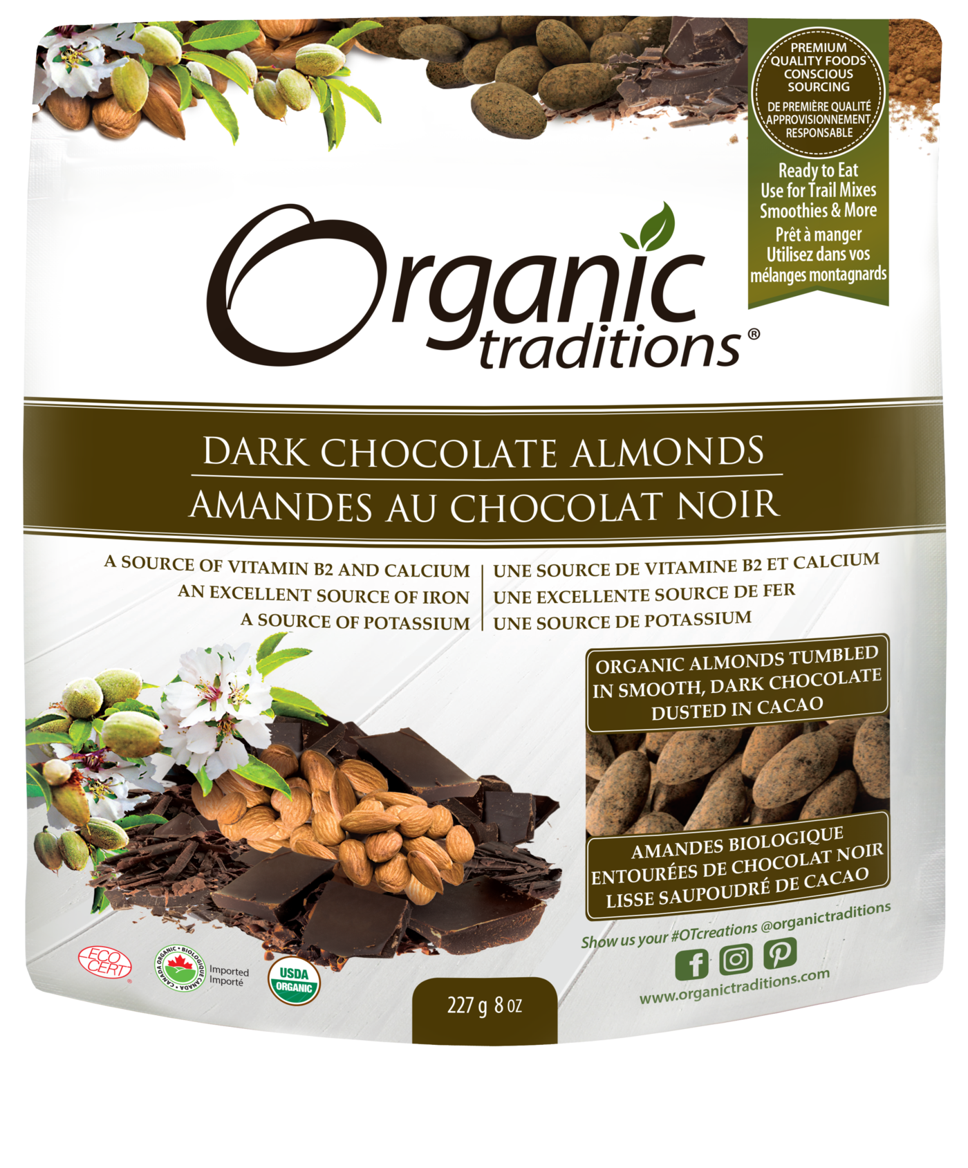 Organic Traditions Dark Chocolate Almonds - JoyVIVA -  