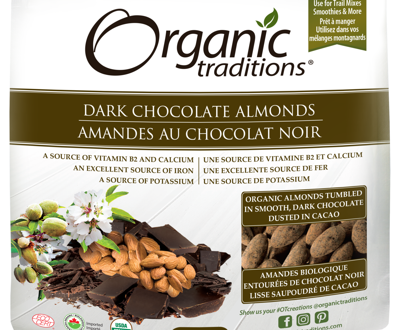 Organic Traditions Dark Chocolate Almonds - JoyVIVA -  