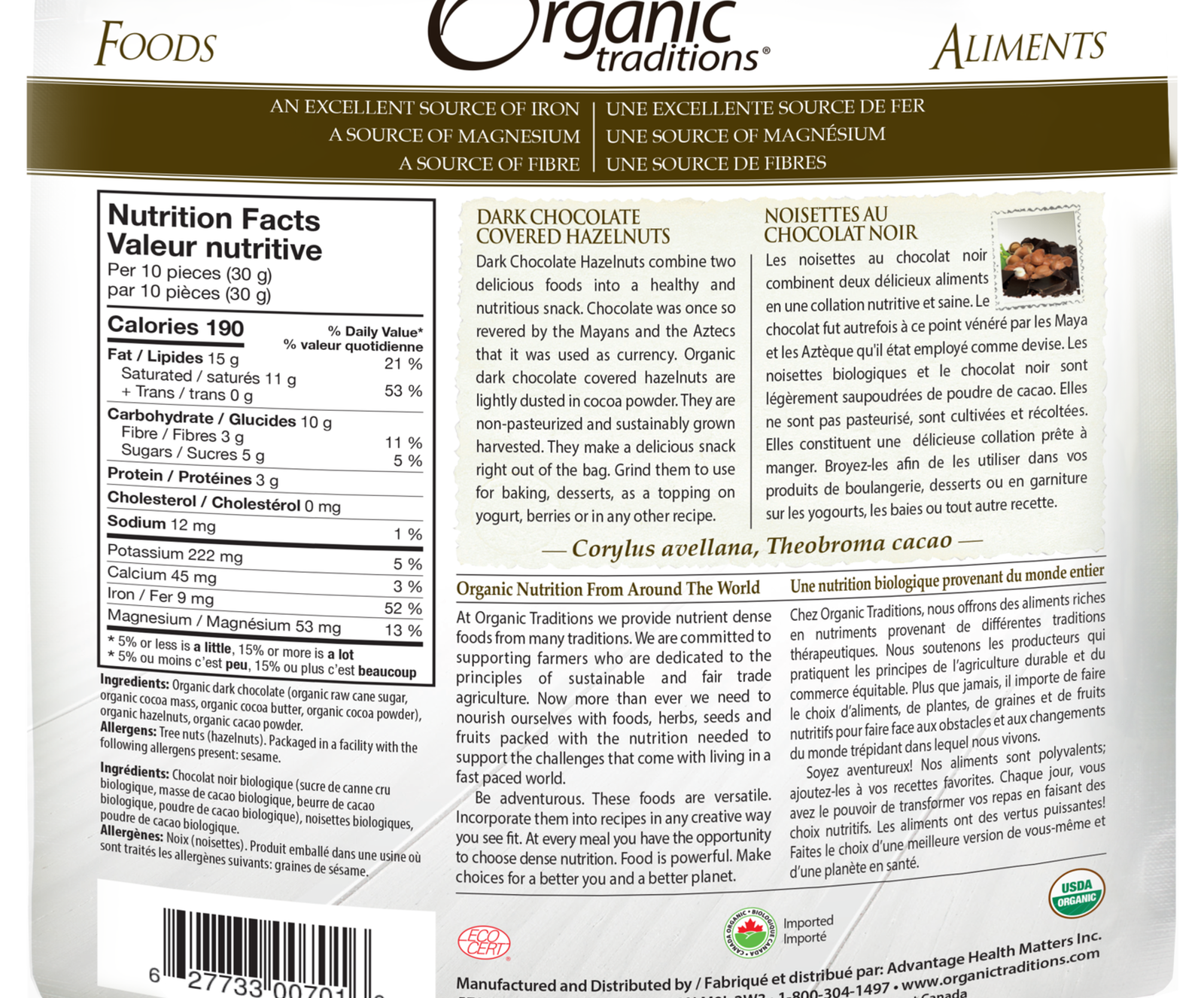 Organic Traditions Dark Chocolate Covered Hazelnuts - JoyVIVA -  