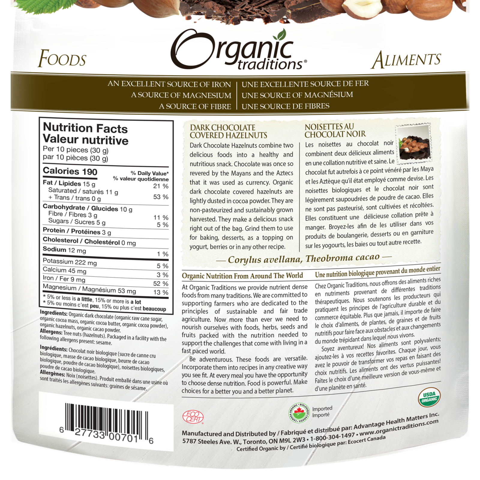 Organic Traditions Dark Chocolate Covered Hazelnuts - JoyVIVA -  
