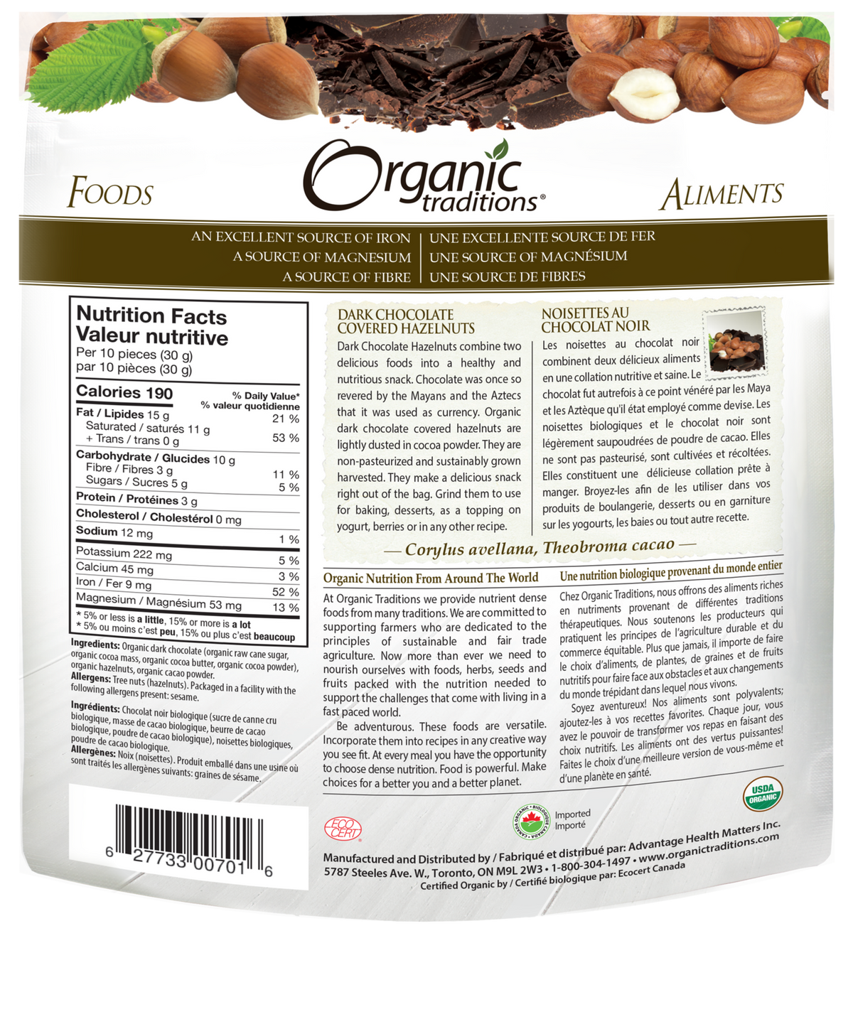Organic Traditions Dark Chocolate Covered Hazelnuts - JoyVIVA -  