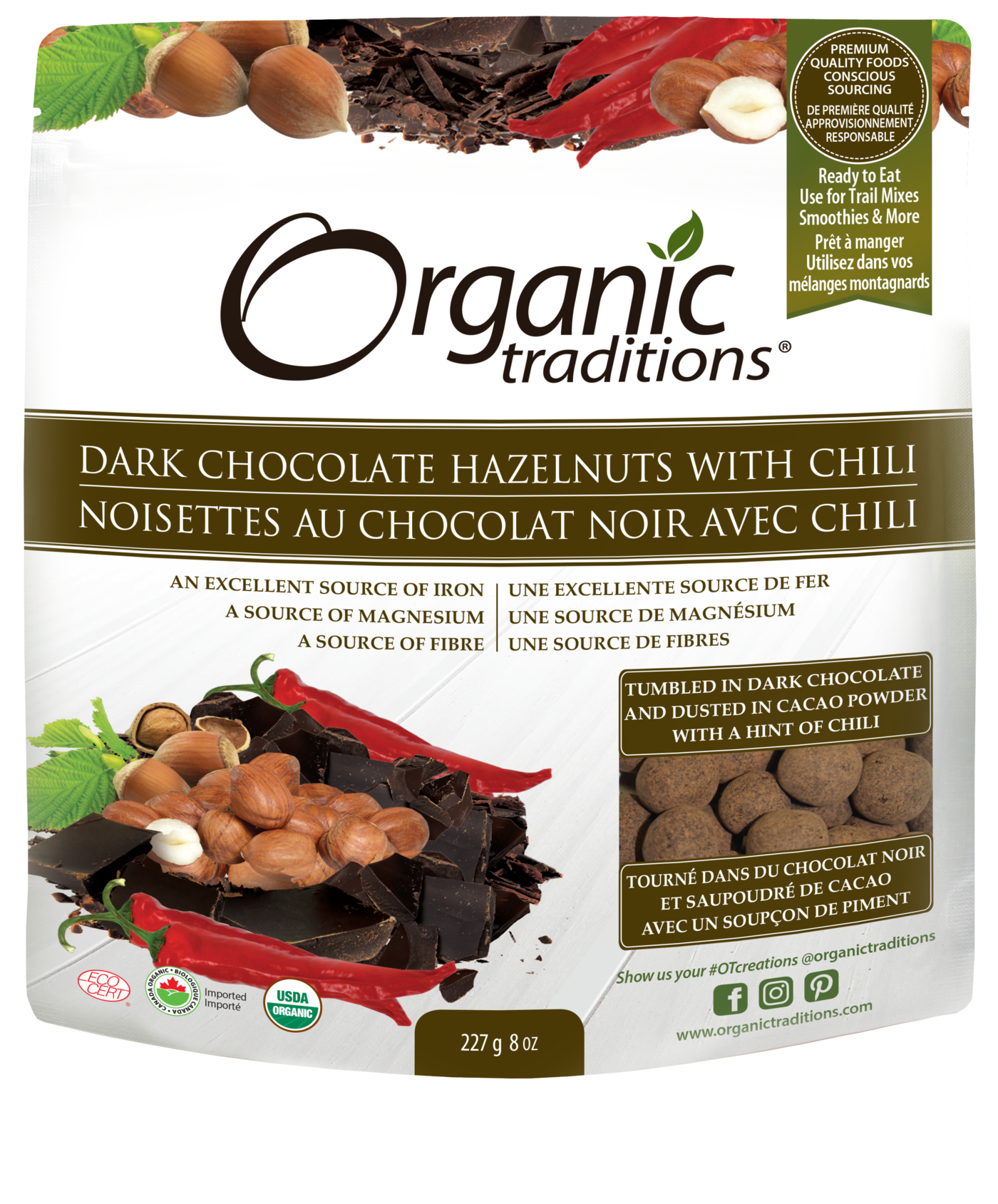 Organic Traditions Dark Chocolate With Chili Covered Hazelnuts - JoyVIVA -  