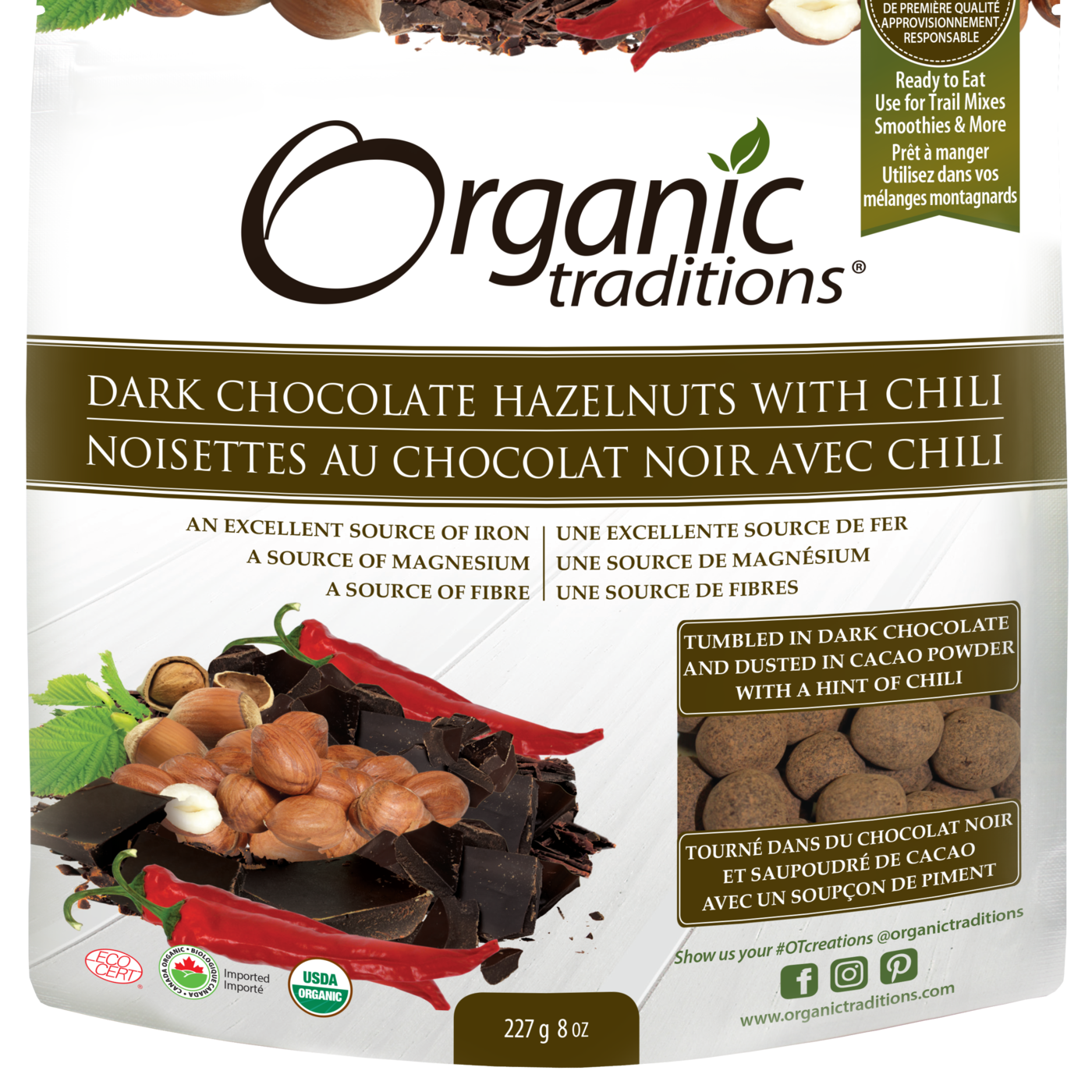 Organic Traditions Dark Chocolate With Chili Covered Hazelnuts - JoyVIVA -  