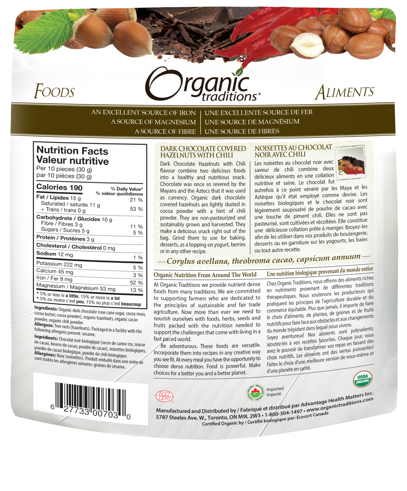 Organic Traditions Dark Chocolate With Chili Covered Hazelnuts - JoyVIVA -  