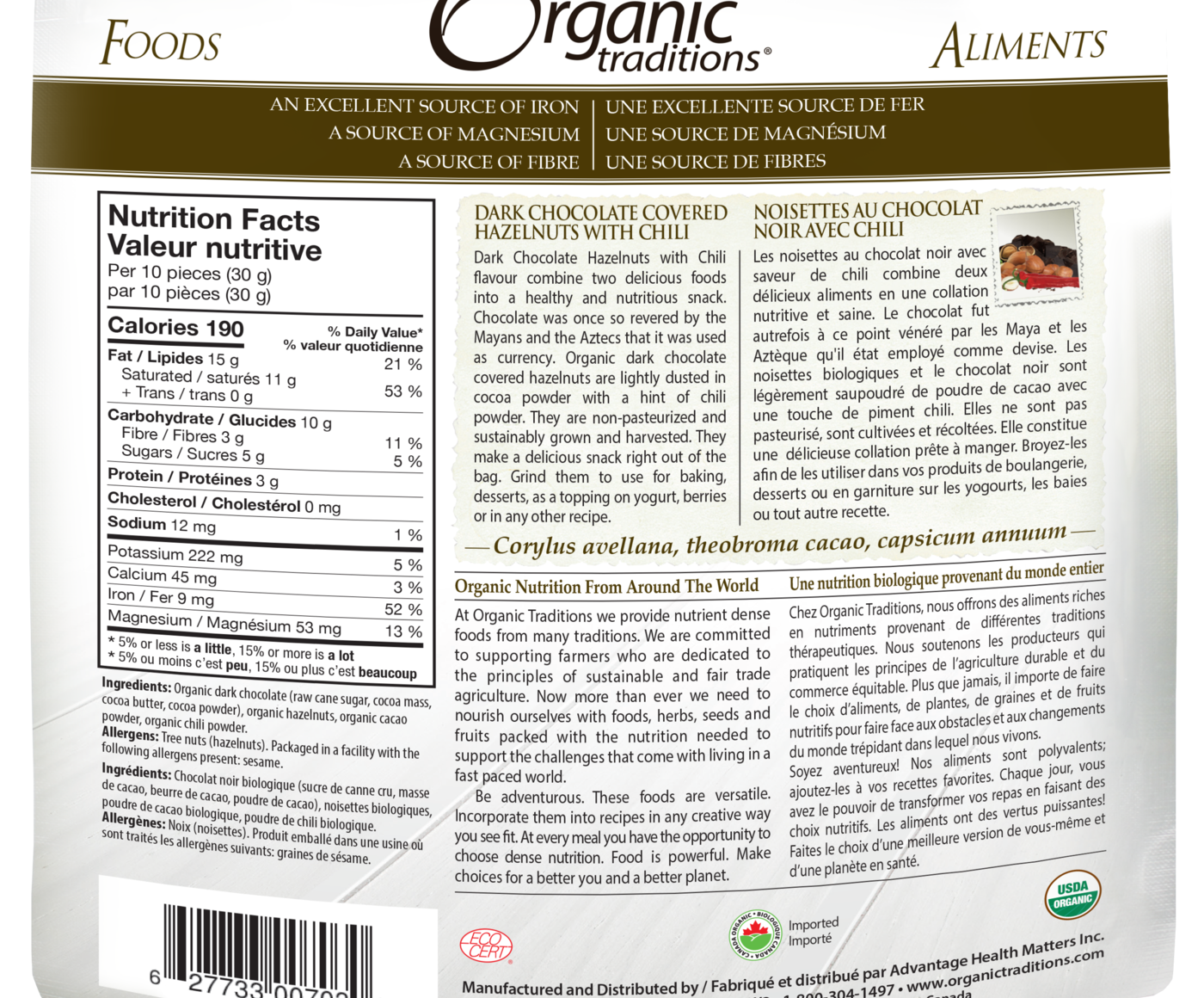 Organic Traditions Dark Chocolate With Chili Covered Hazelnuts - JoyVIVA -  