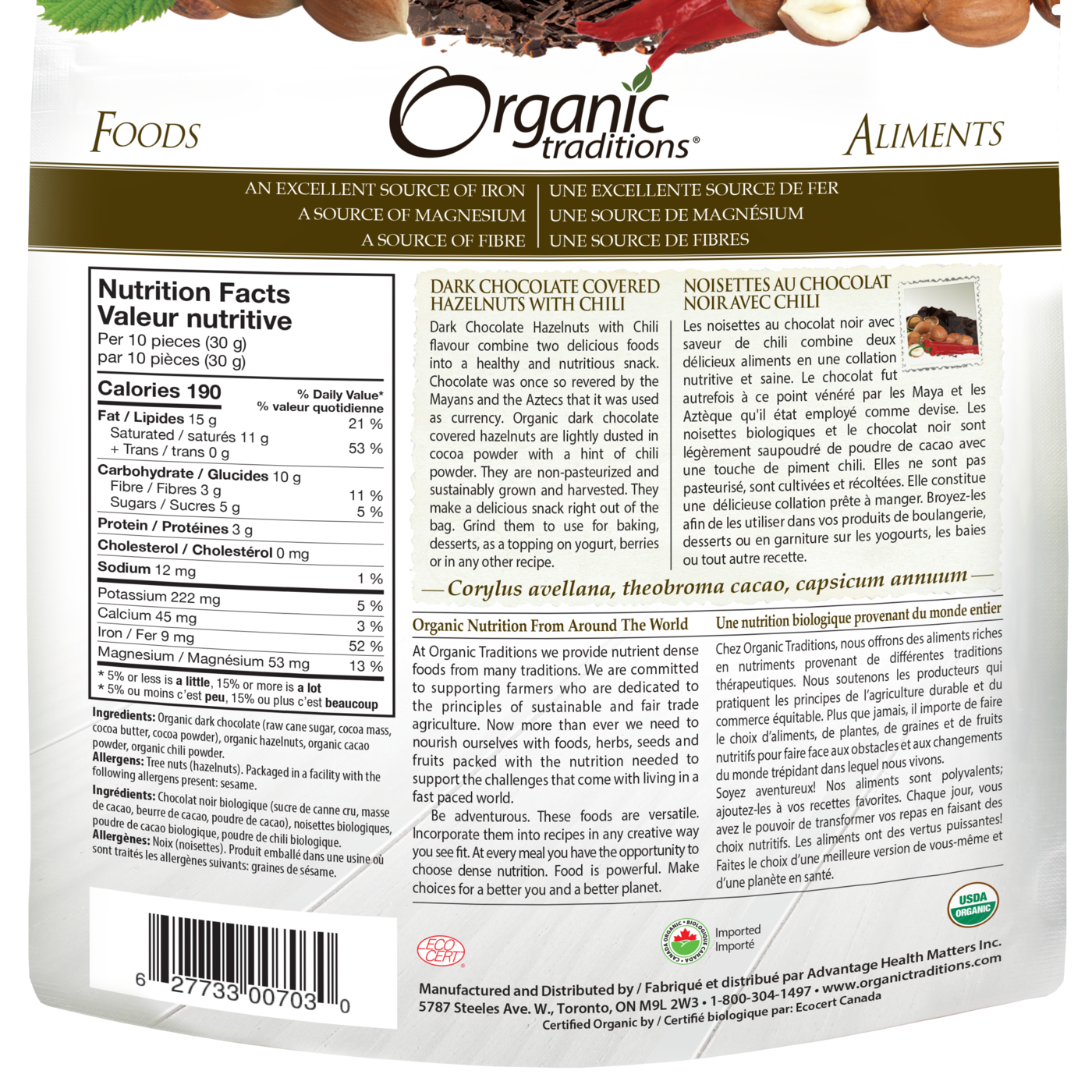 Organic Traditions Dark Chocolate With Chili Covered Hazelnuts - JoyVIVA -  