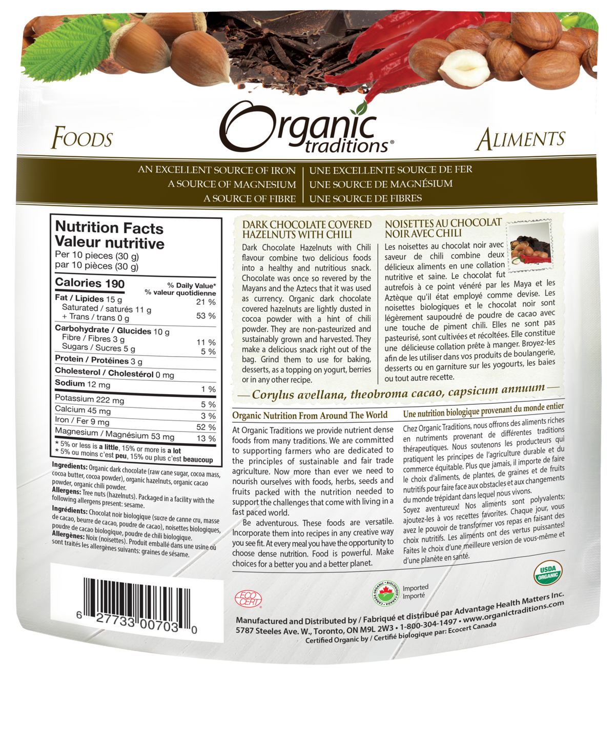 Organic Traditions Dark Chocolate With Chili Covered Hazelnuts - JoyVIVA -  