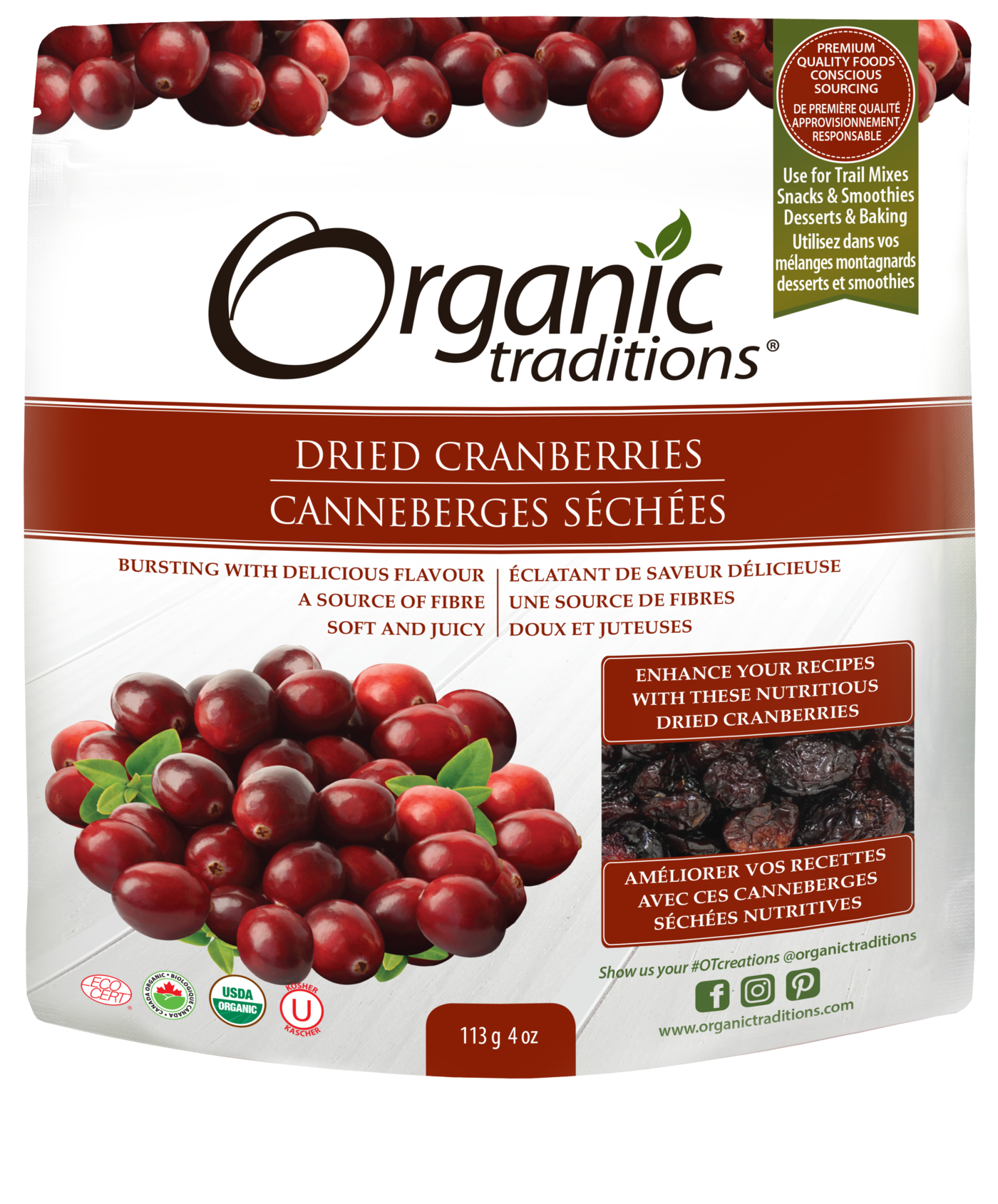 Organic Traditions Dried Cranberries - JoyVIVA -  